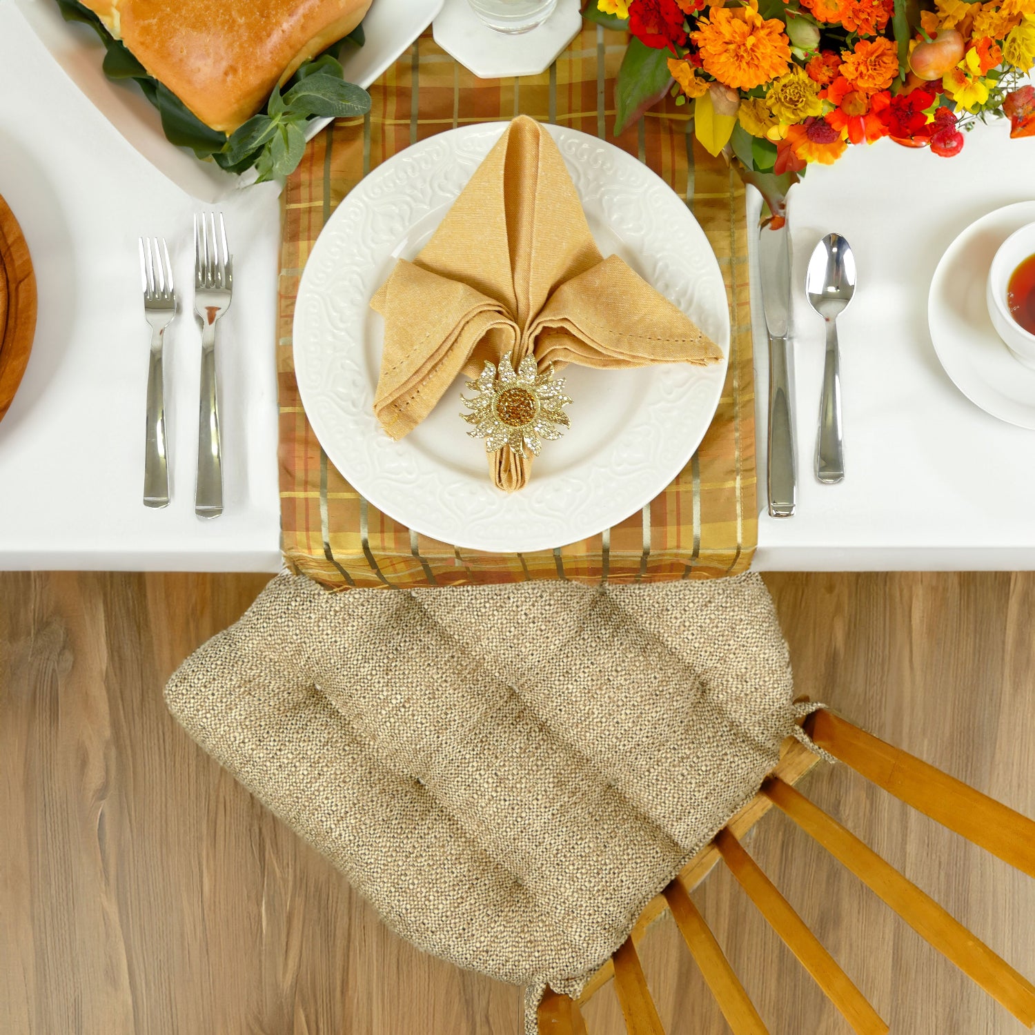 Brisbane Camel Tweed Dining Chair Pad - Latex Foam Fill, Reversible