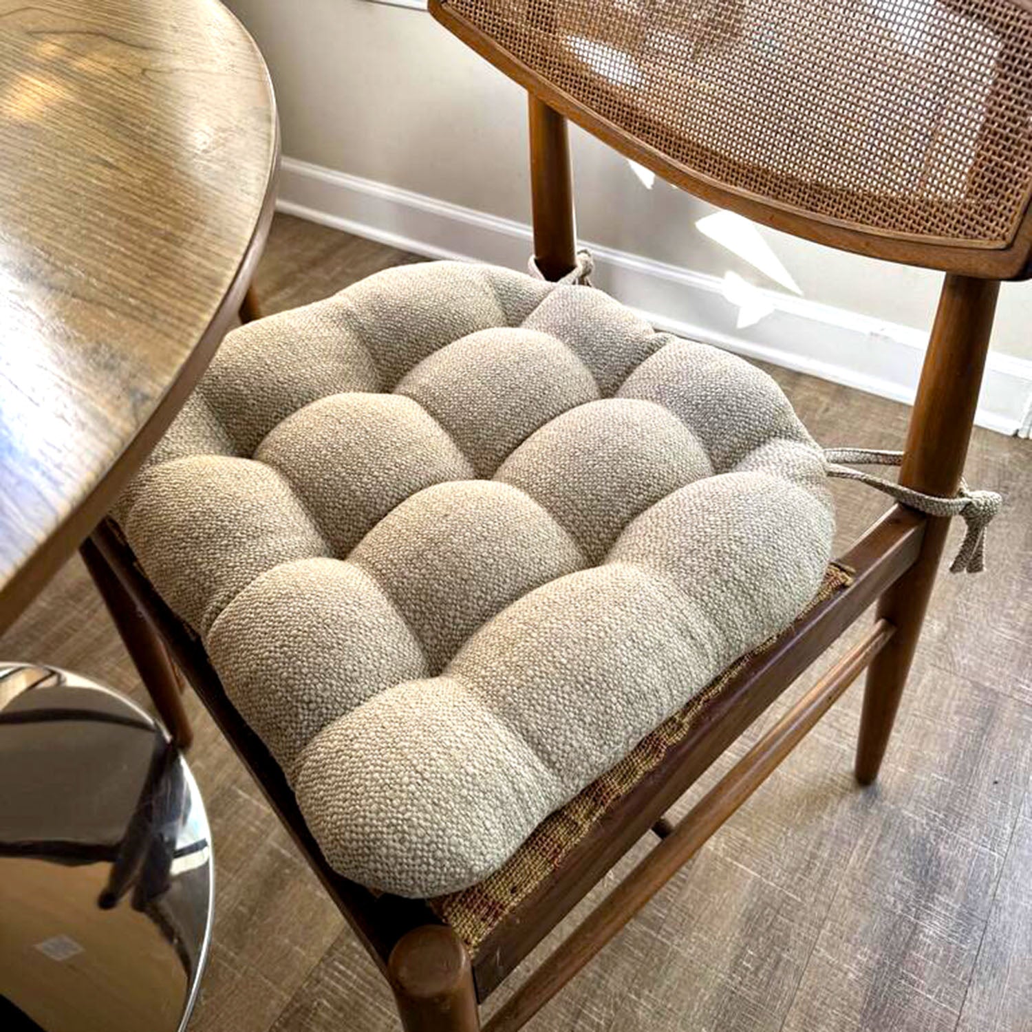 Brisbane Natural Dining Chair Pads - Barnett Home Decor - Basket Weave - Plain Tweed - Wheat