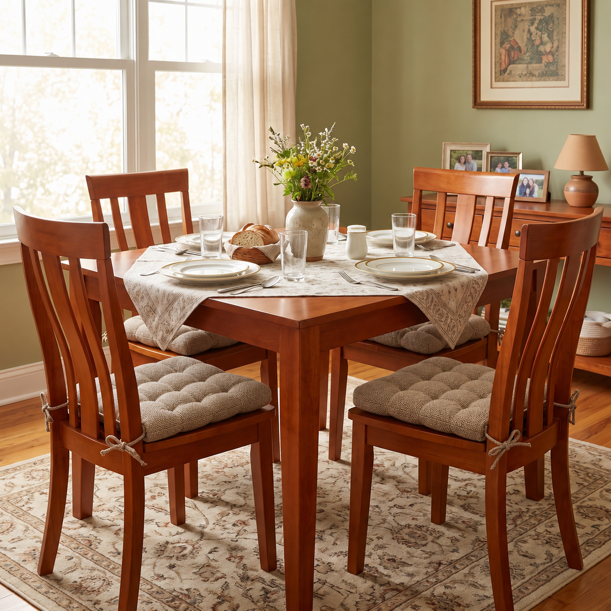 Brisbane Camel Tweed Dining Chair Pad - Latex Foam Fill, Reversible