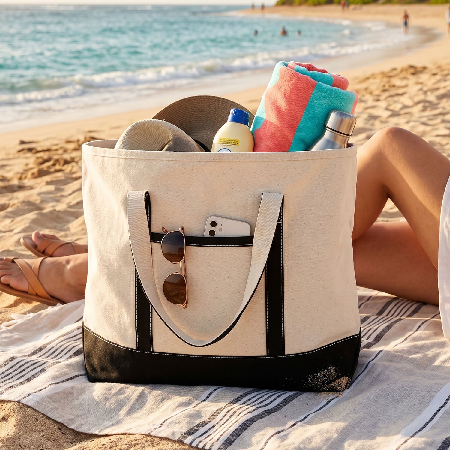 Extra Large Canvas Tote - 100% Organic Cotton, Zipper Close