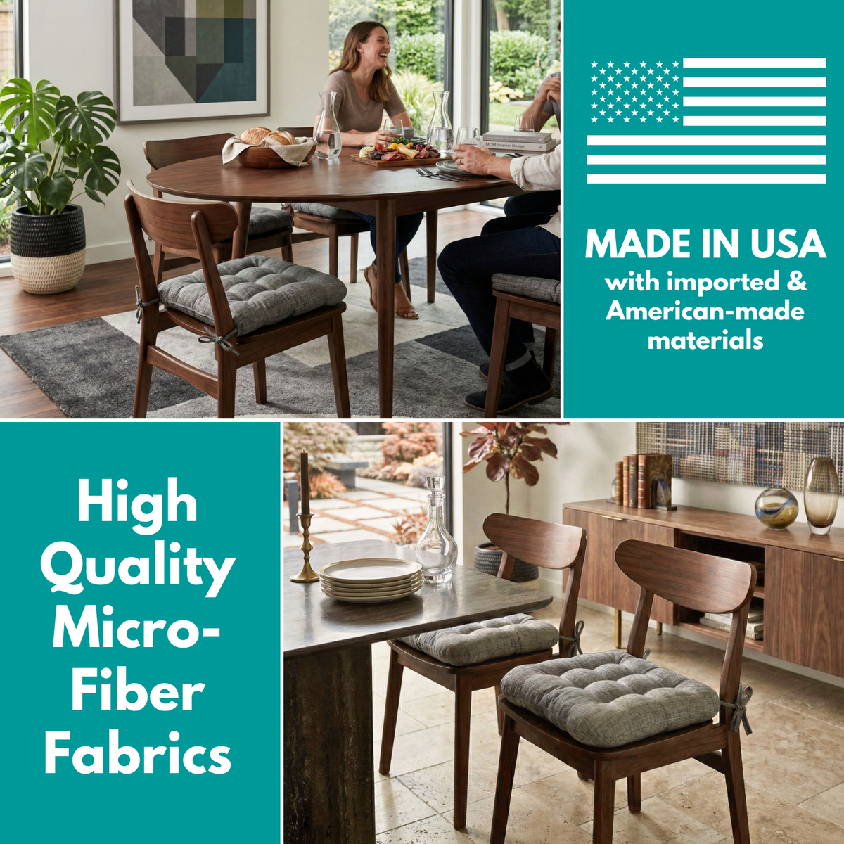 Micro-Suede Coffee Bean Brown Dining Chair Pad with Ties - Latex Foam Fill - Microfiber