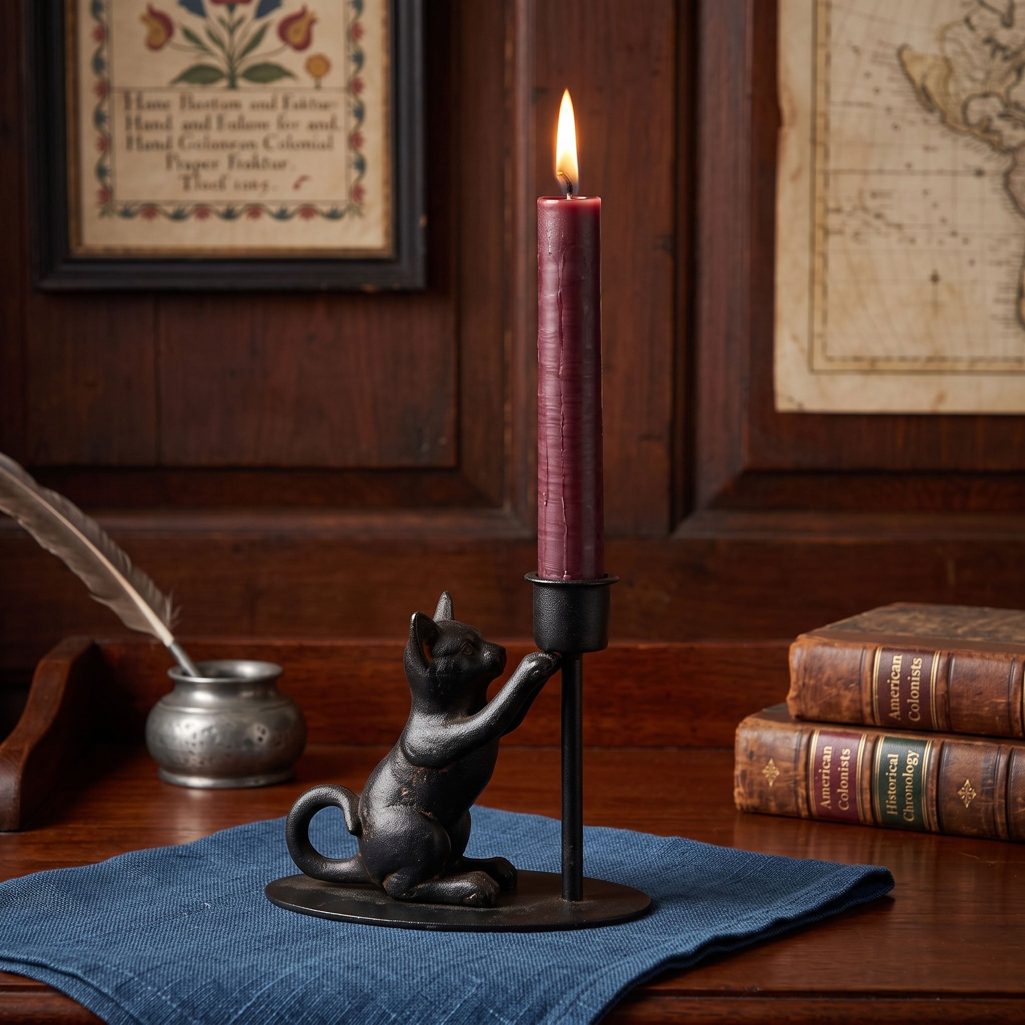 Playful Cat Iron Taper Candle Holder