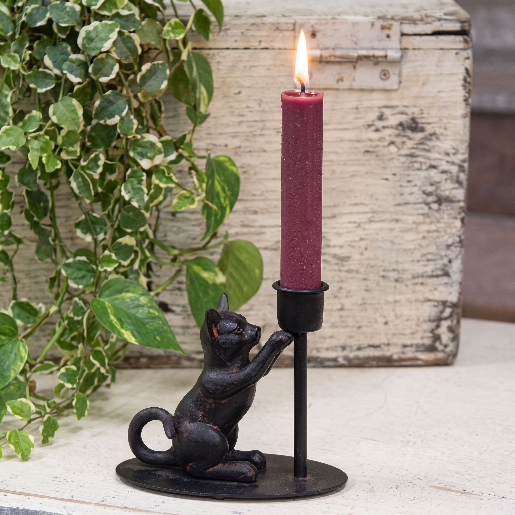 Playful Cat Iron Taper Candle Holder