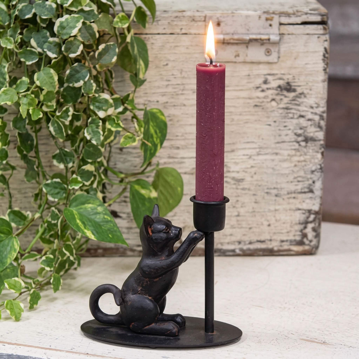 Playful Cat Iron Taper Candle Holder