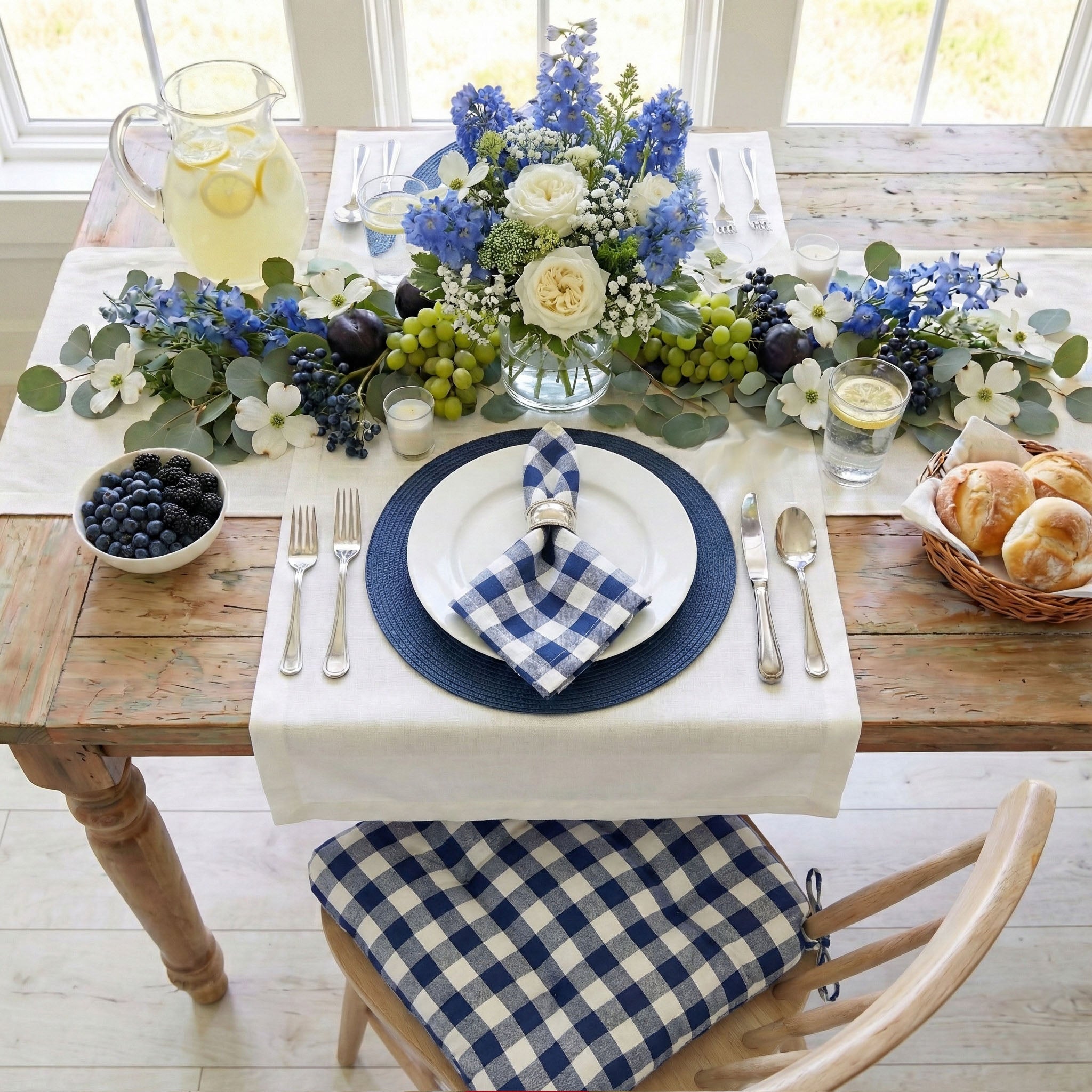 Classic Check Blue Cloth Napkins Set of 4 or 8