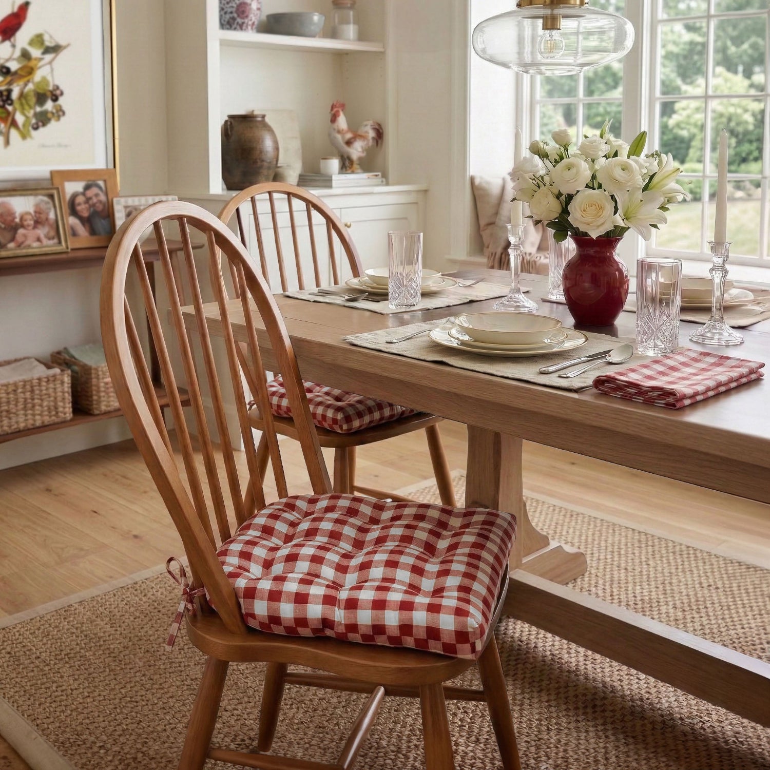 Classic Check Red Dining Chair Pads - Latex Foam Fill