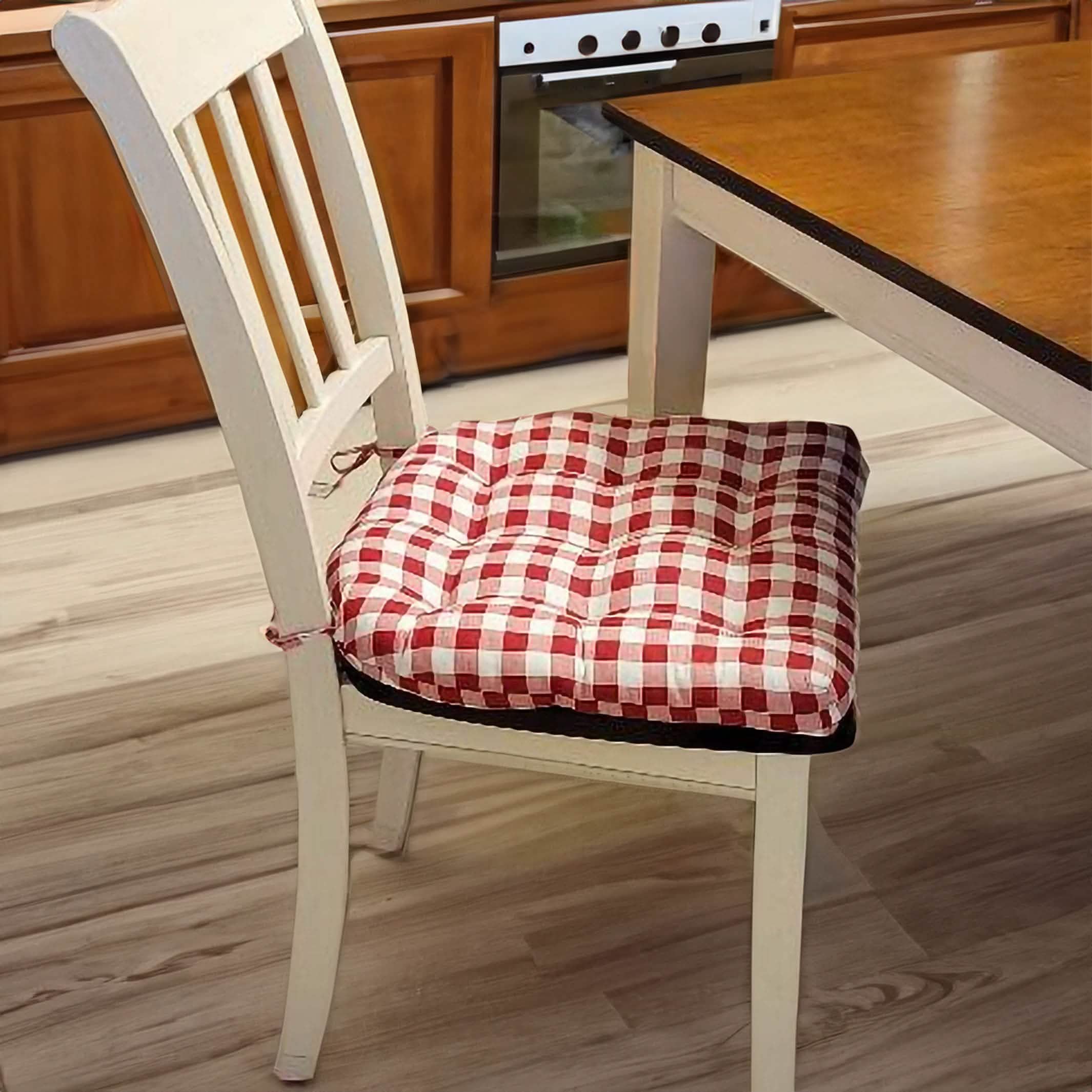 Classic Check Red Dining Chair Pads - Latex Foam Fill