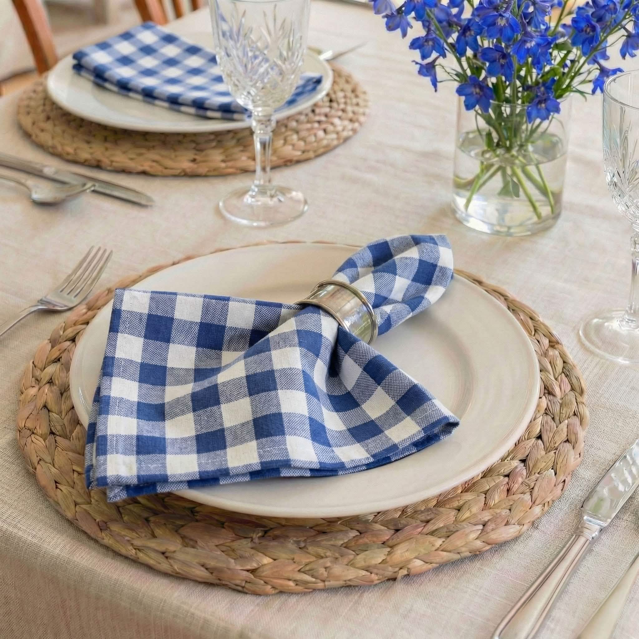 Classic Check Blue Cloth Napkins - Set of 8