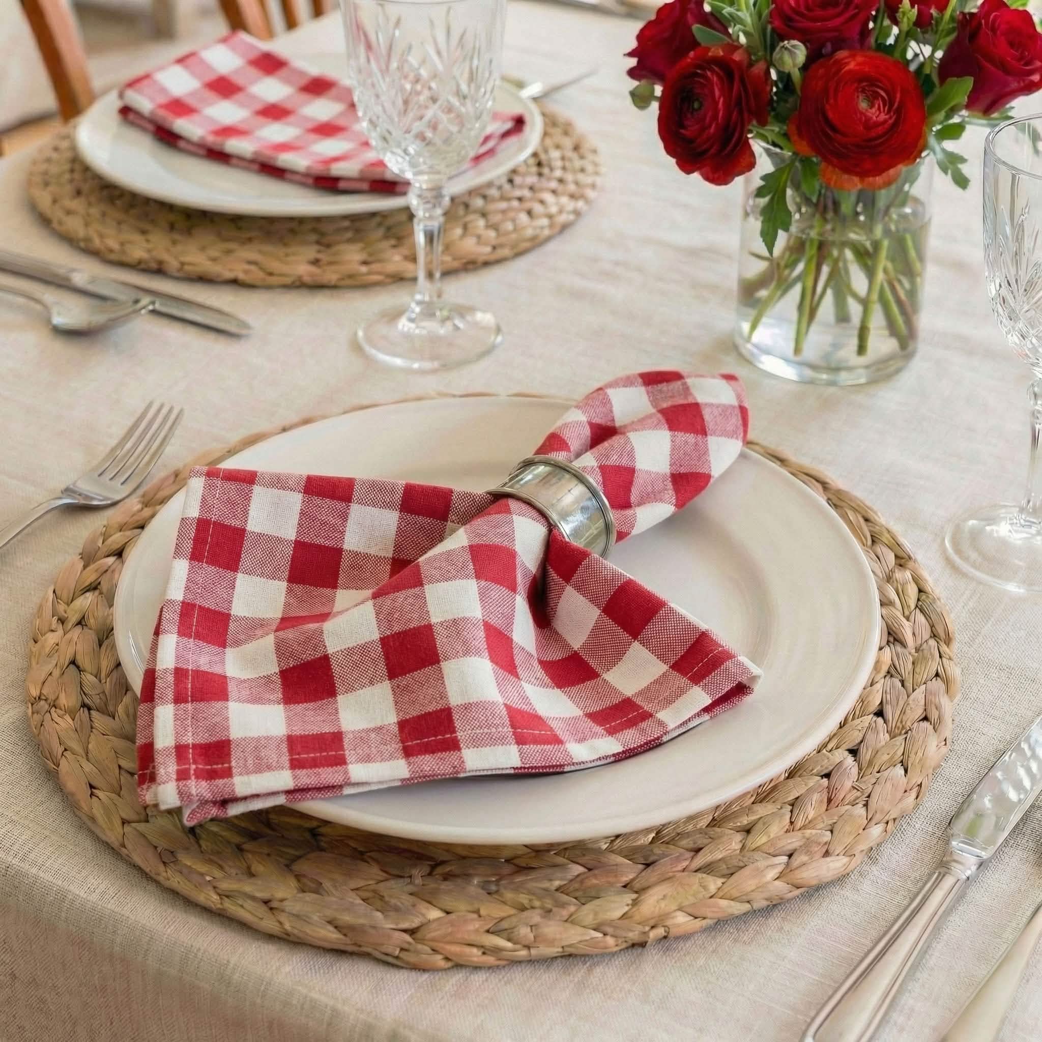 Classic Check Red Cloth Napkins - Set 8