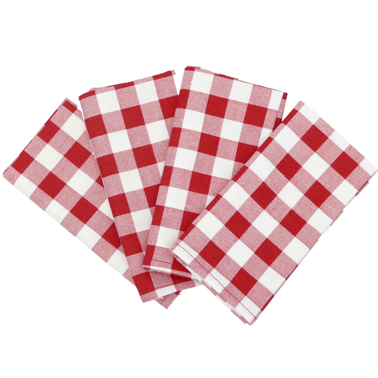 Set of red and white checkered napkins on a white background