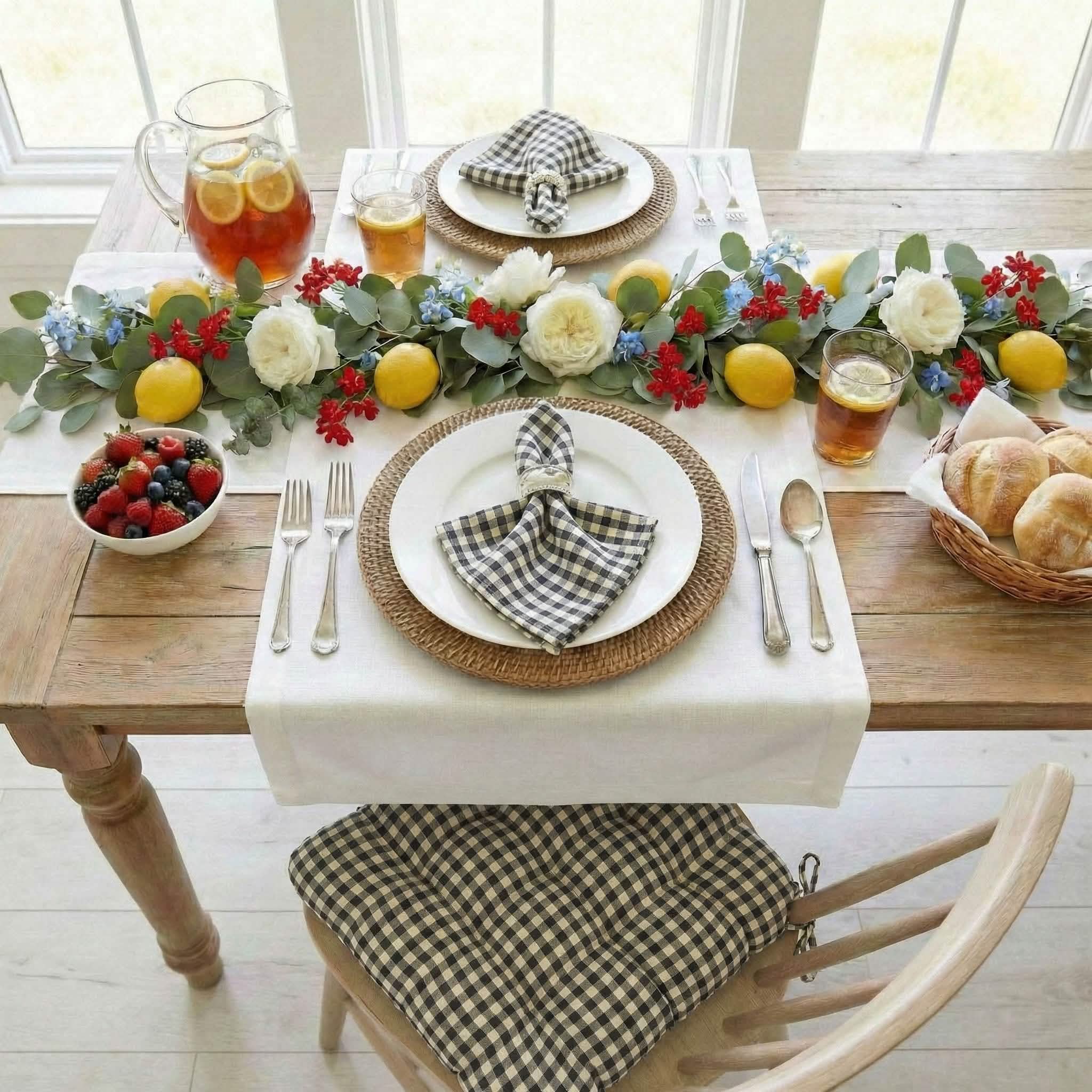 Farmhouse Check Black Cloth Napkins - Set of 8