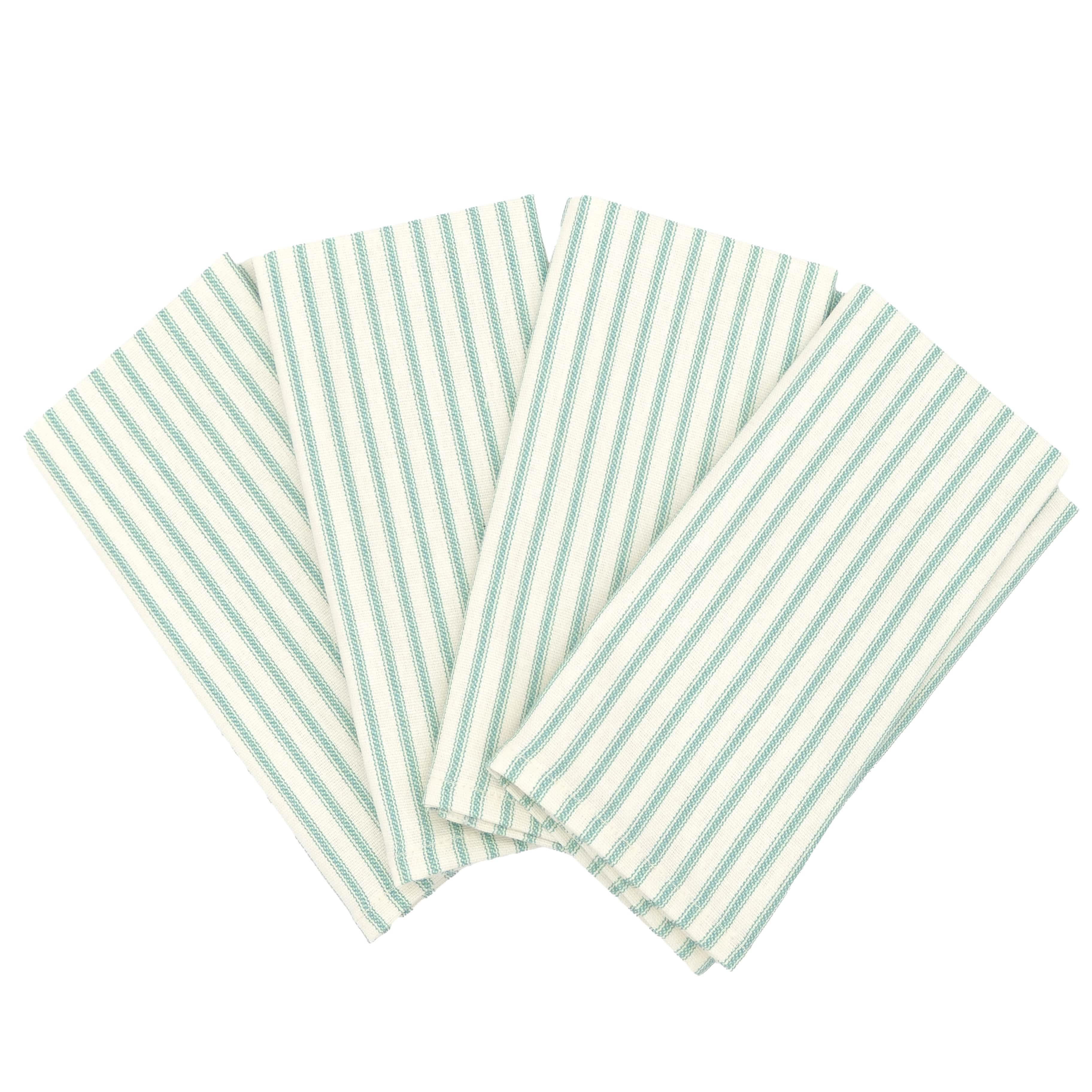 Ticking Stripe Aqua Cloth Napkins Set of 4