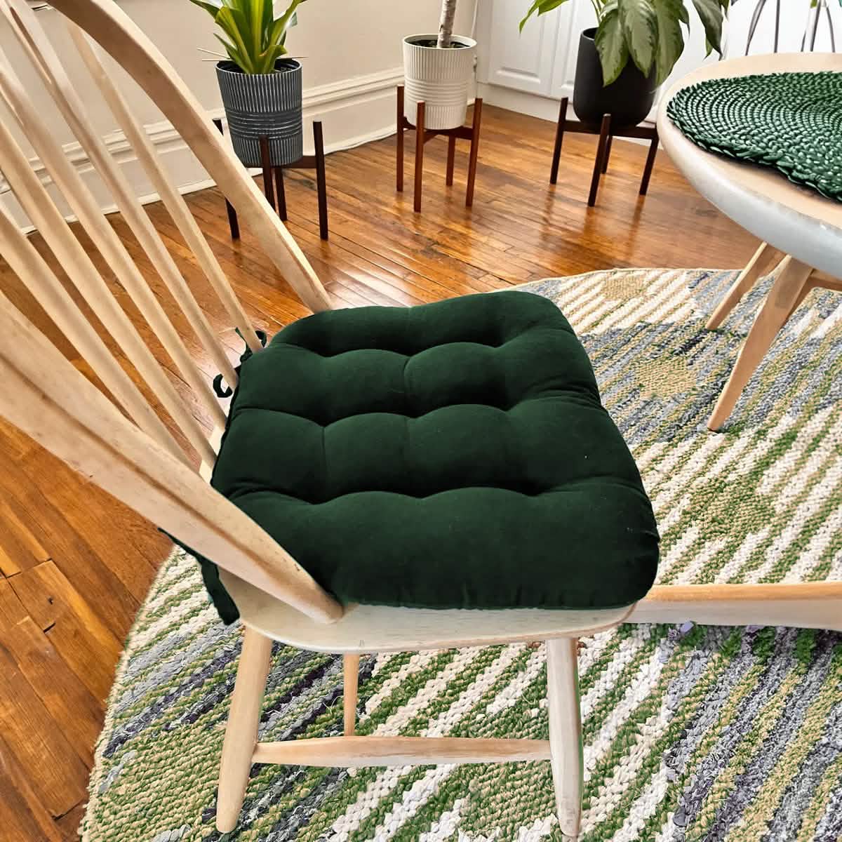 Corduroy Pinwale Hunter Green Dining Chair Pad - Never Flatten Chair Cushion