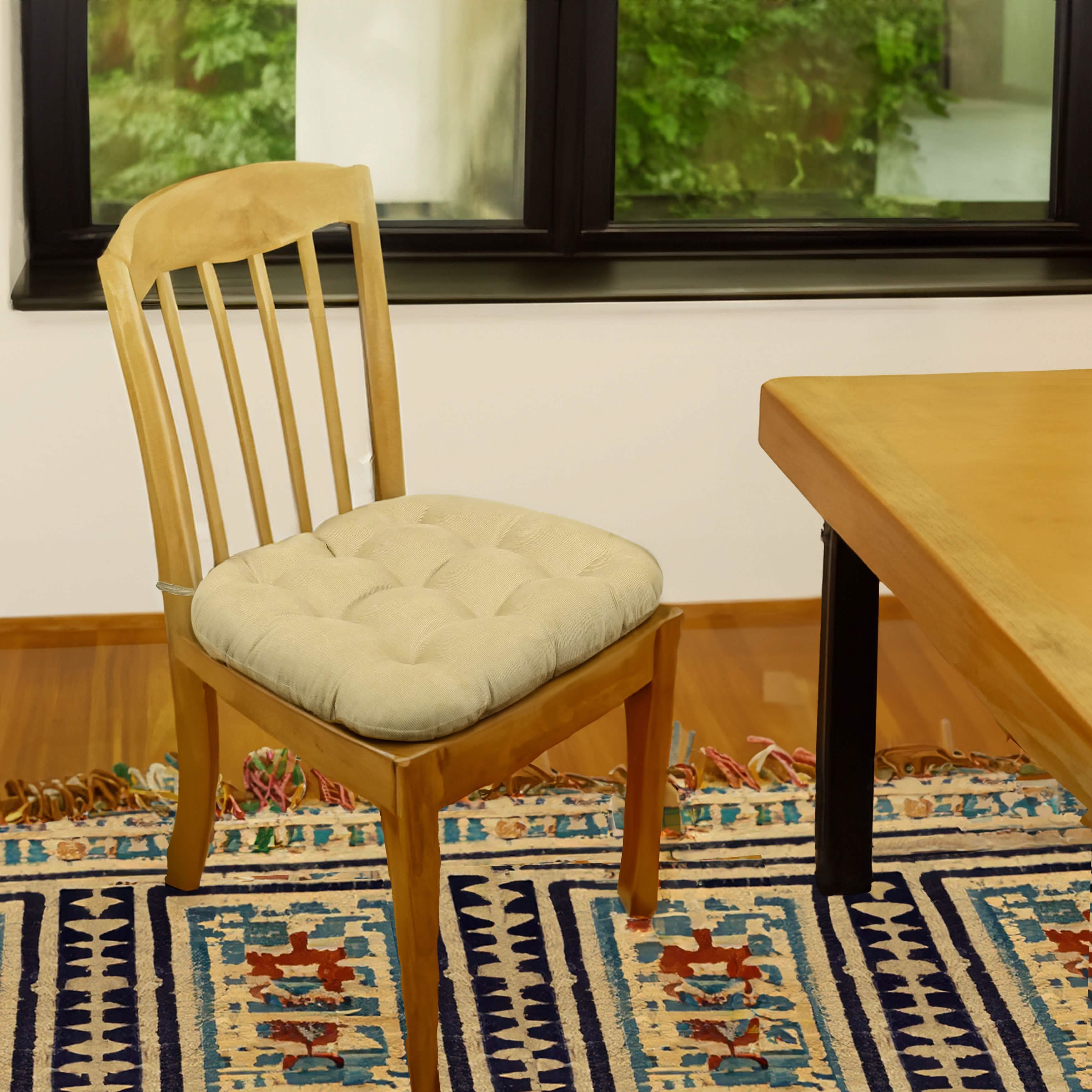 Corduroy Beige Dining Chair Pad- Never Flatten Chair Cushion Taupe