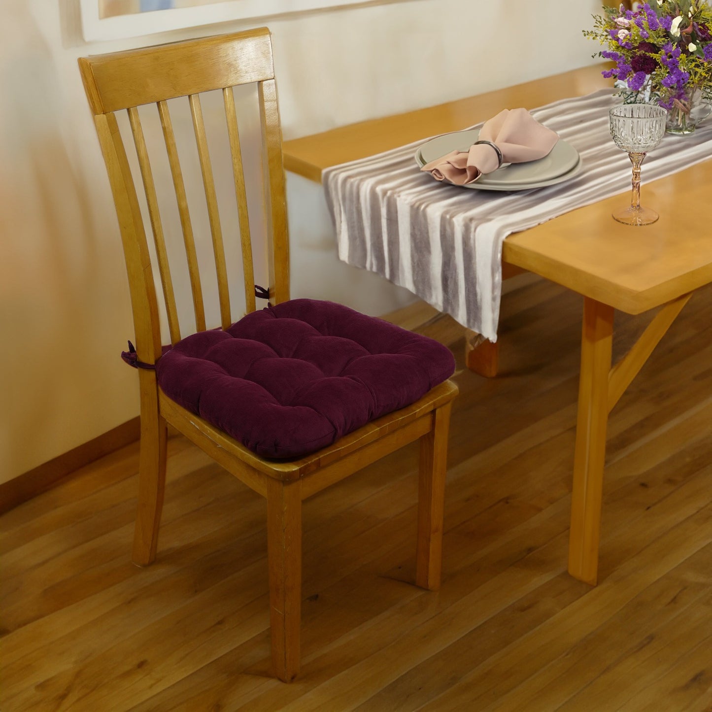 Corduroy Merlot Wine Dining Chair Pad - Never Flatten Chair Cushion