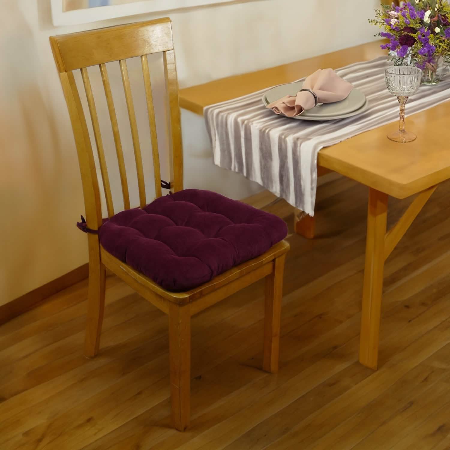 Corduroy Garnet Red Dining Chair Pad - Never Flatten Chair Cushion