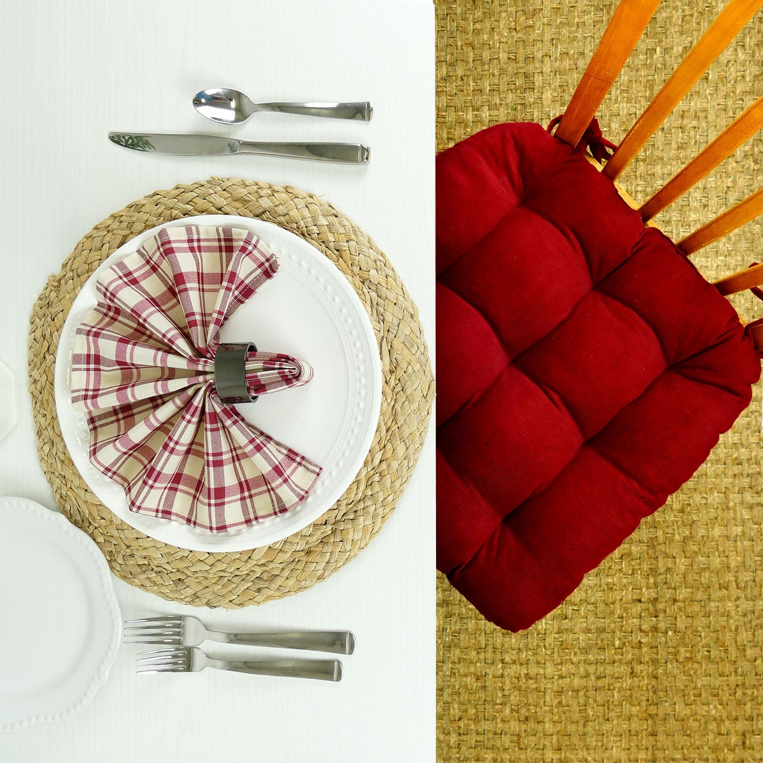 Corduroy Garnet Red Dining Chair Pad - Never Flatten Chair Cushion