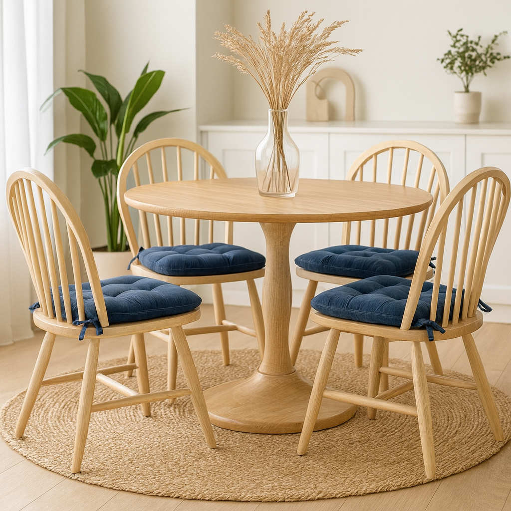 Corduroy Colonial Blue Dining Chair Pad - Never Flatten Chair Cushion Slate Blue