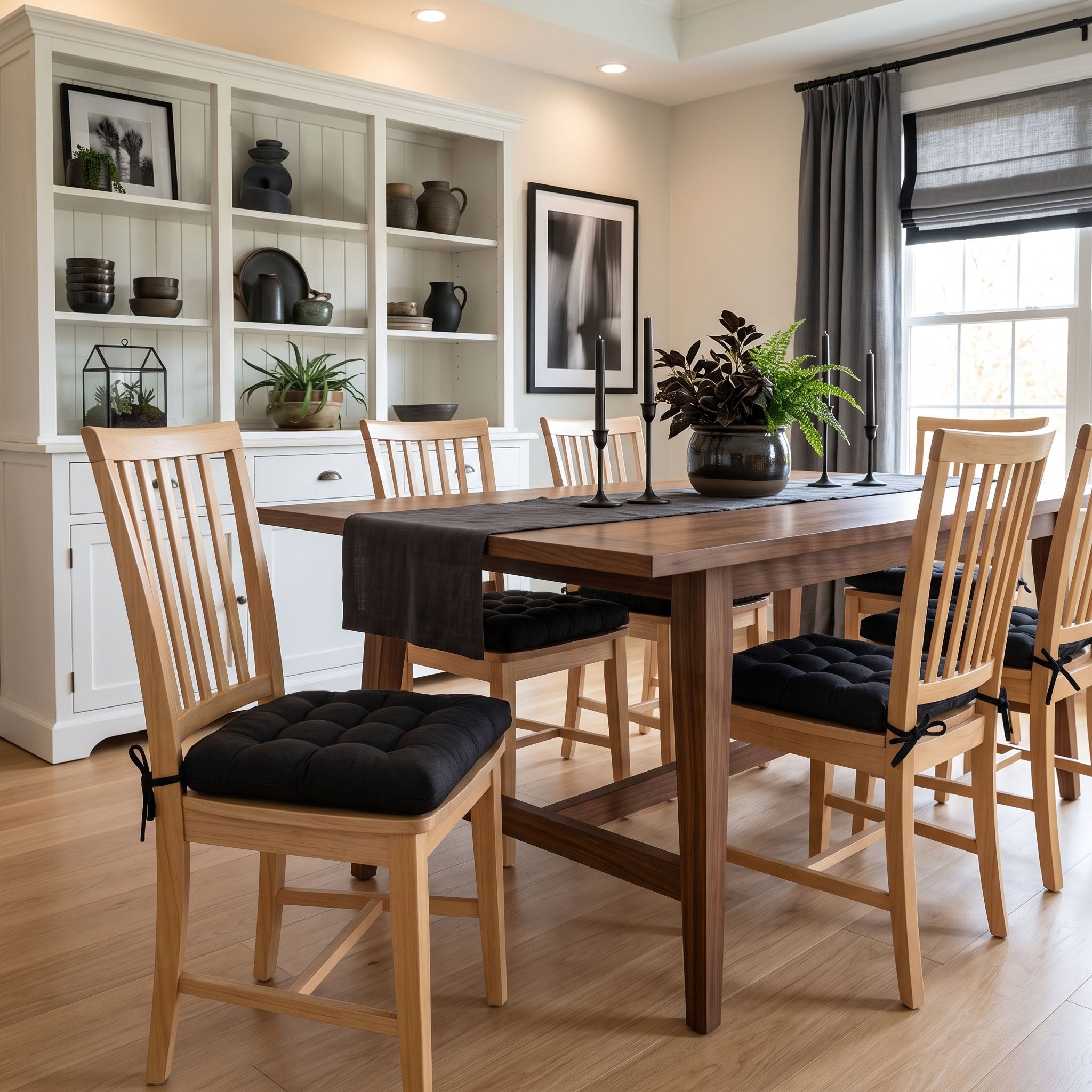 Cotton Duck Black Solid Color Dining Chair Pads - Made in USA - 100% Cotton - Machine Washable