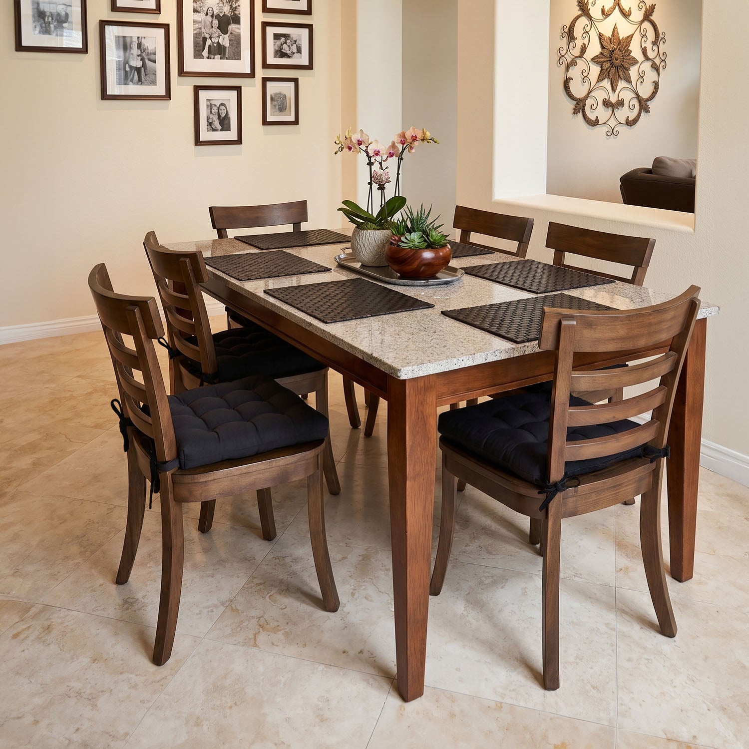 Cotton Duck Black Solid Color Dining Chair Pads - Made in USA - 100% Cotton - Machine Washable
