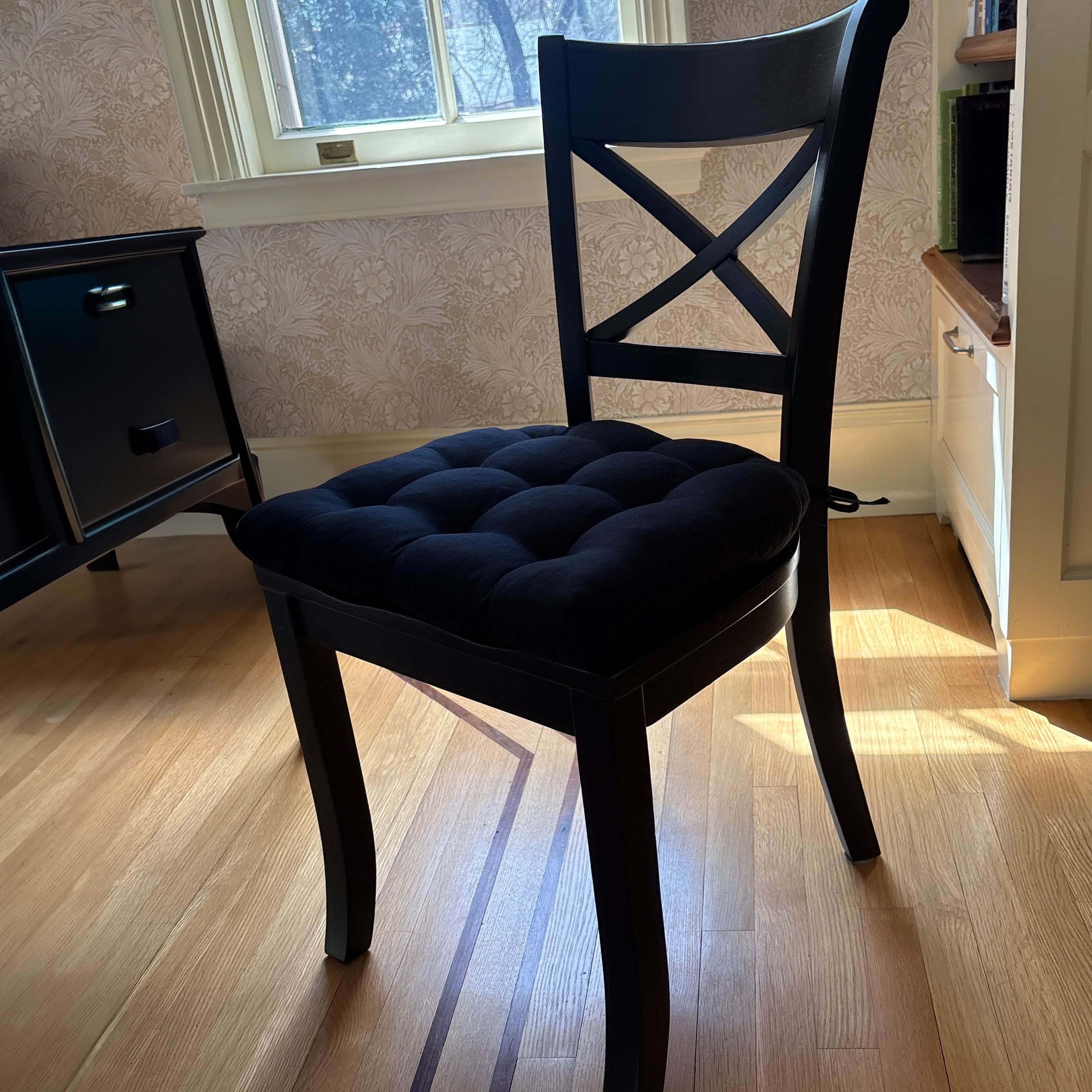 Cotton Duck Black Solid Color Dining Chair Pads - Latex Foam Fill - Reversible