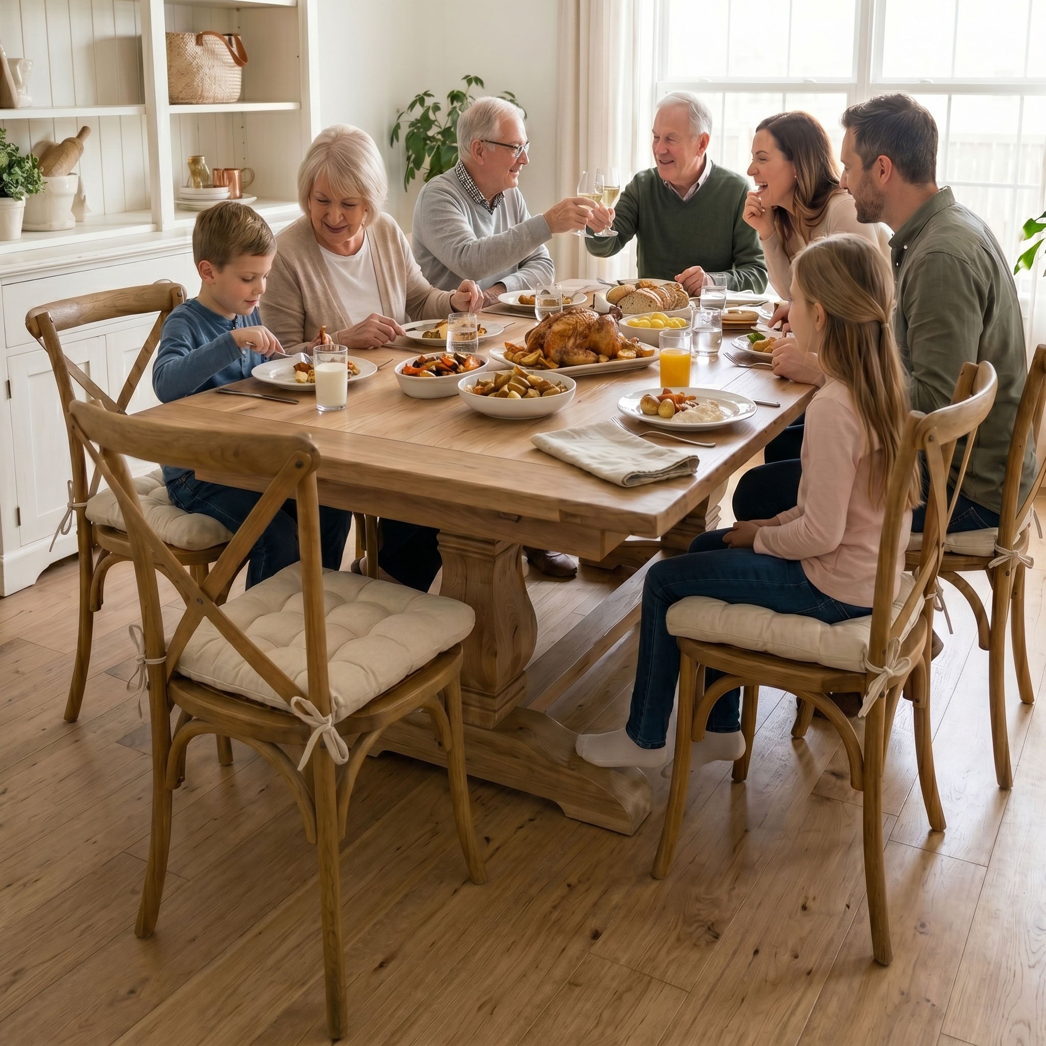 Cotton Duck Natural Dining Chair Pads - Never Flatten Chair Cushion Unbleached Cotton
