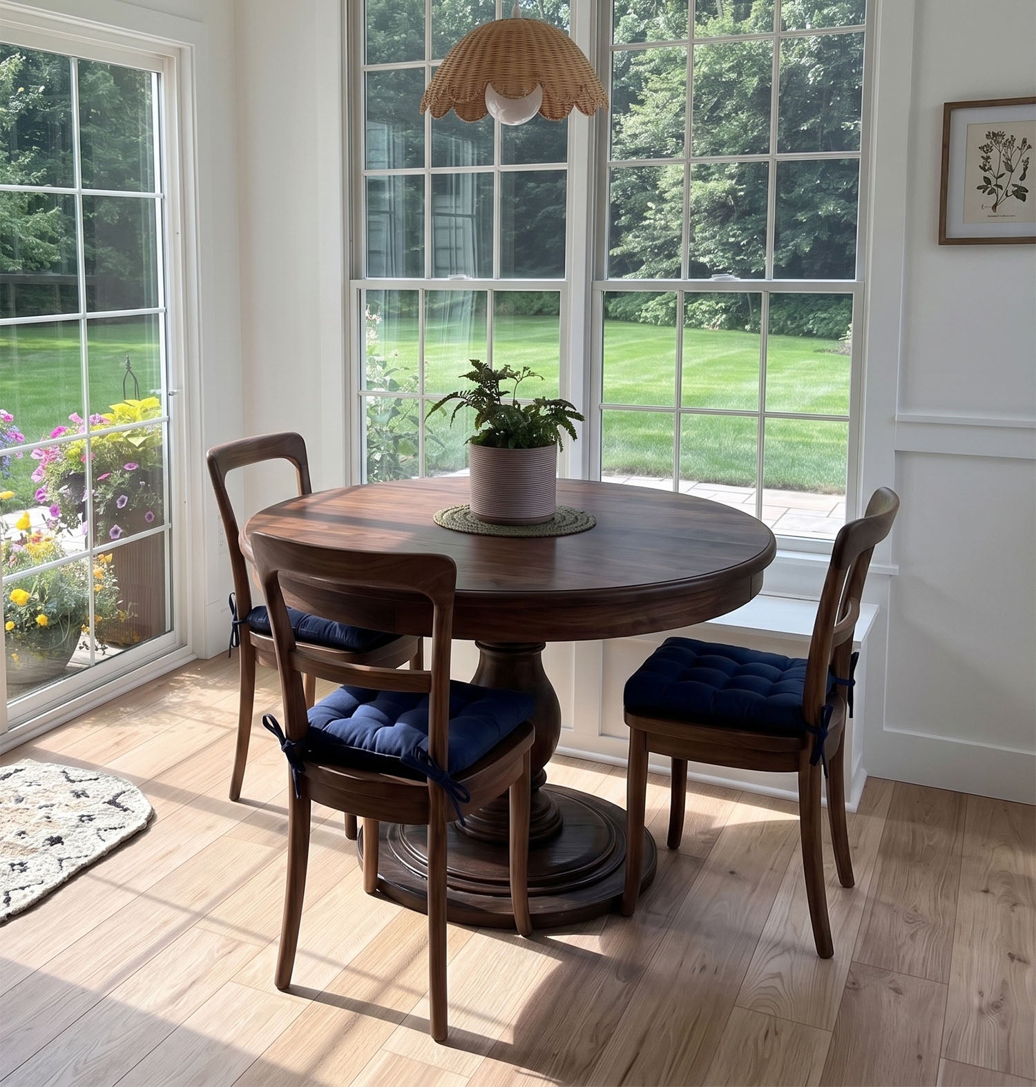 Cotton Duck Navy Blue Solid Color Dining Chair Pads - Made in USA - 100% Cotton - Machine Washable