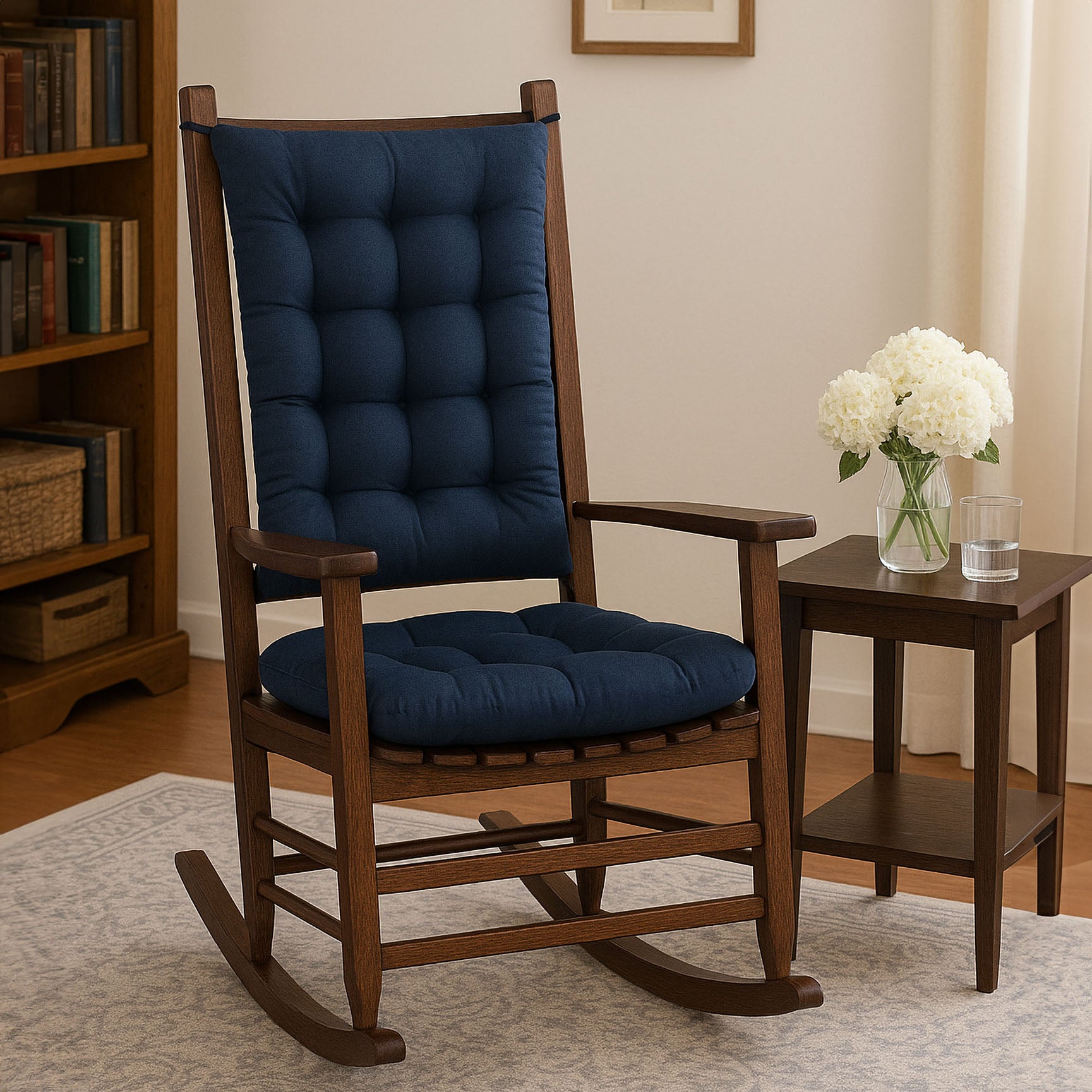 Cotton Duck Navy Blue Rocking Chair Cushions - Latex Foam Fill