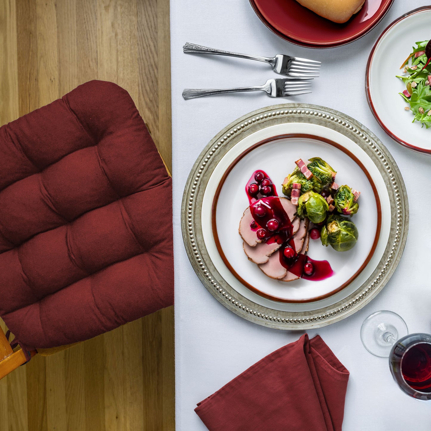 Cotton Duck Wine Red Dining Chair Pads - Never Flatten Chair Cushion Cranberry