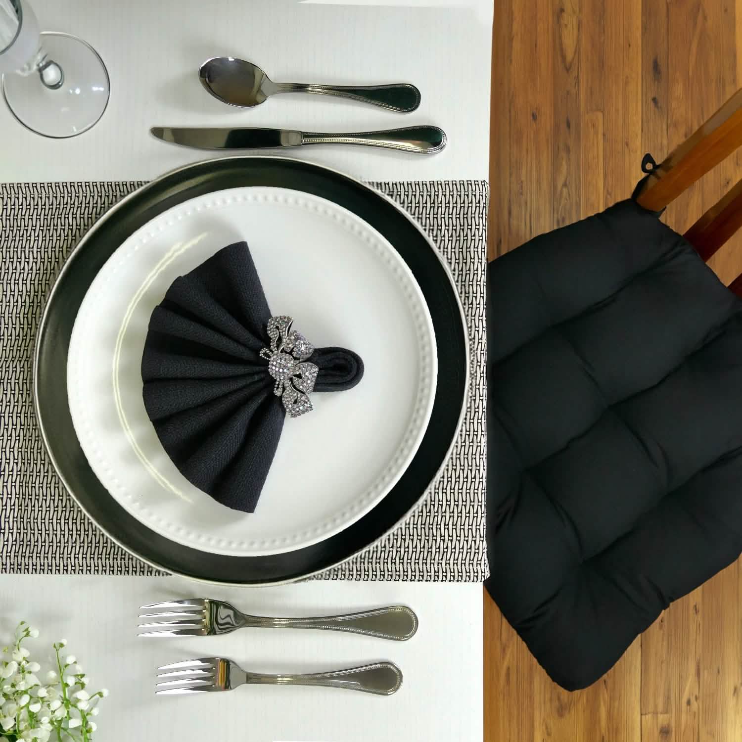 Cotton Duck Black Solid Color Dining Chair Pads - Made in USA - 100% Cotton - Machine Washable