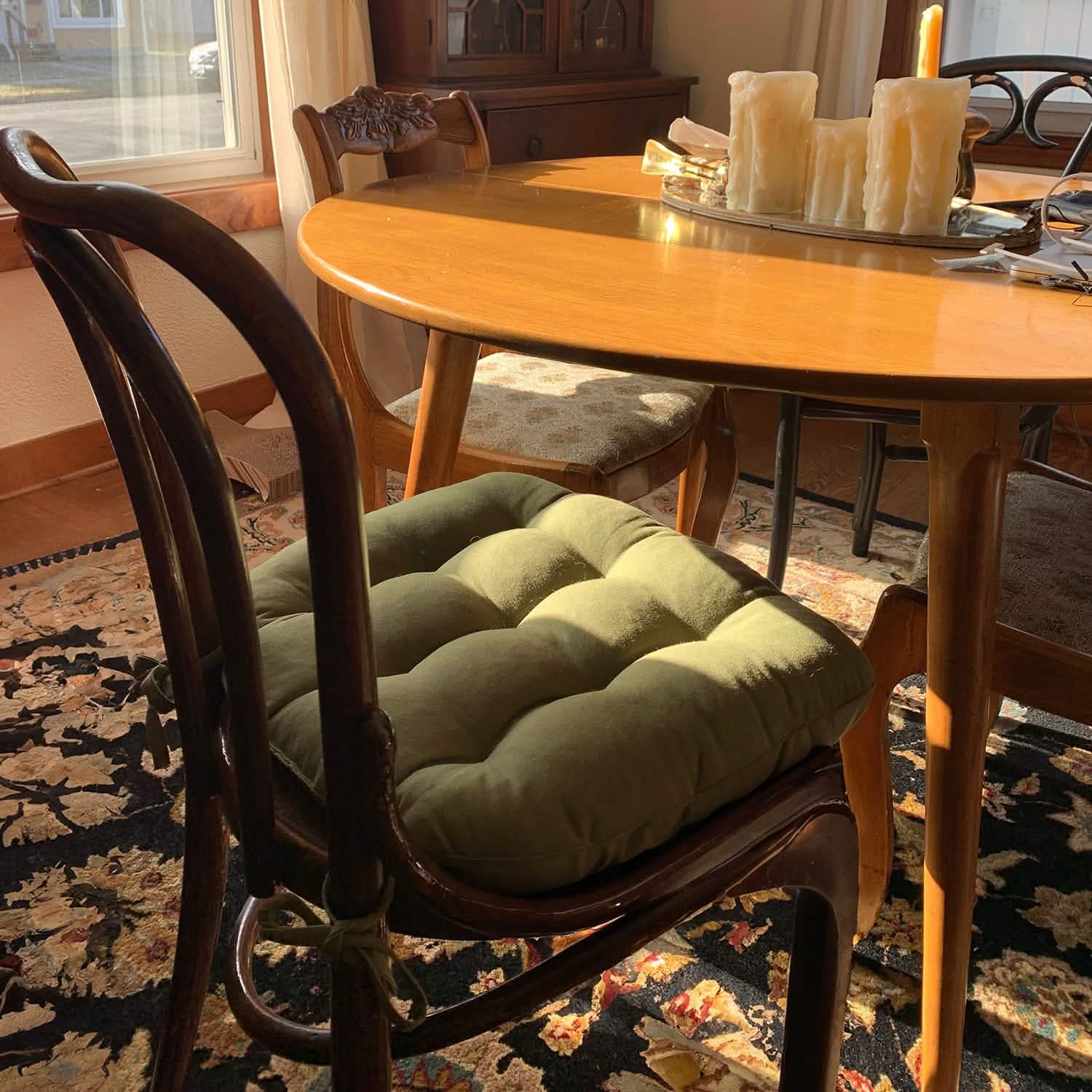 Cotton Duck Boxwood Dining Chair Pads - Made in USA - Never Flatten Chair Cushion Dark Sage Green
