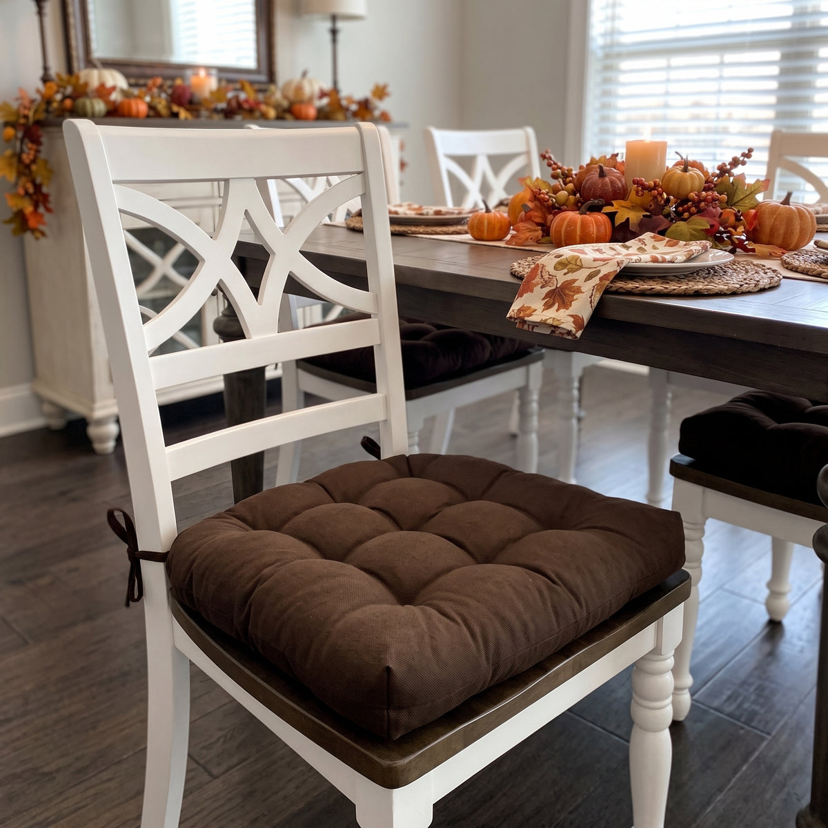 Cotton Duck Brown Solid Color Dining Chair Pads - Made in USA - 100% Cotton - Machine Washable