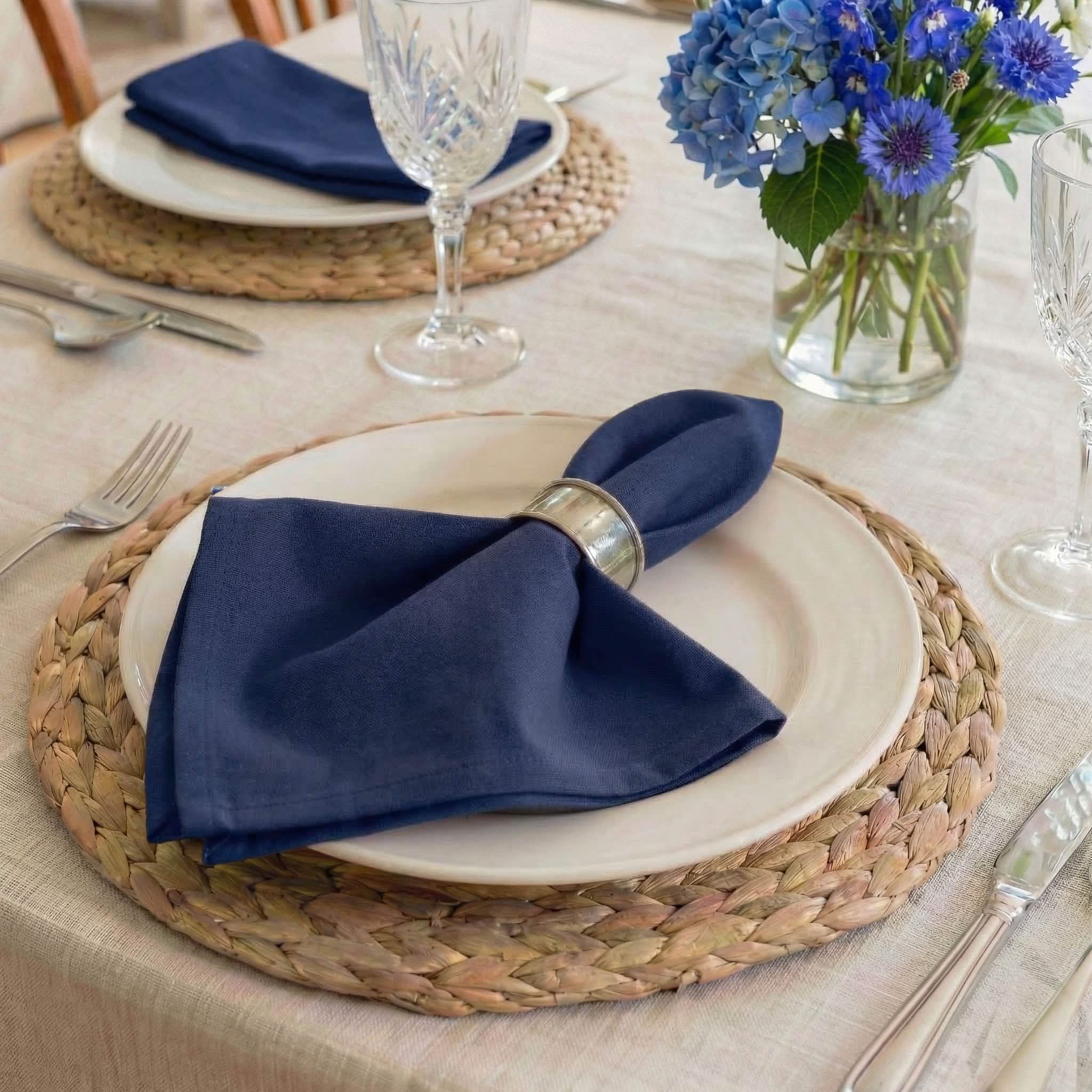 Cotton Duck Navy Blue Cloth Napkins Set of 8