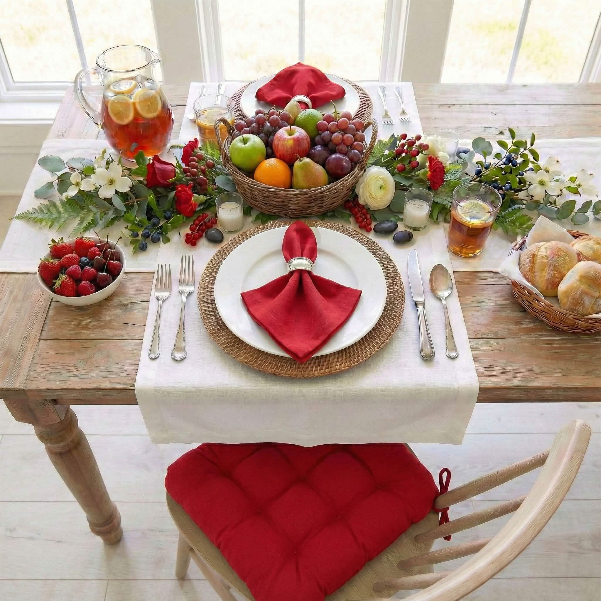 Cotton Duck Red Cloth Napkins - Set of 8