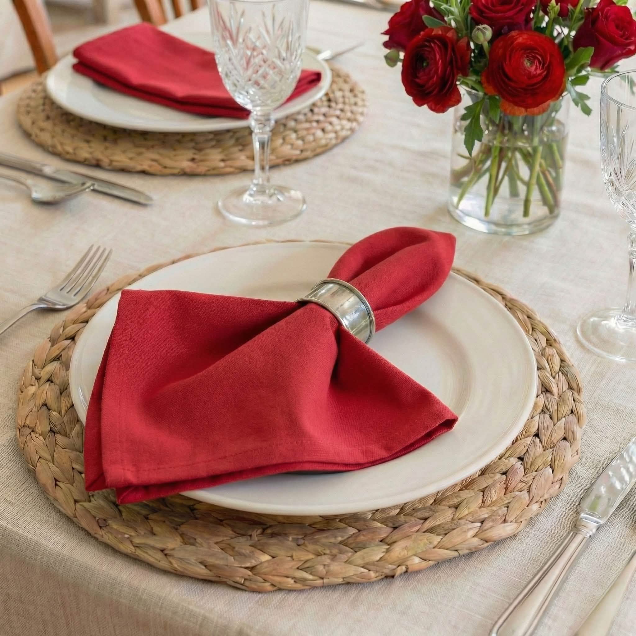 Cotton Duck Red Cloth Napkins - Set of 8