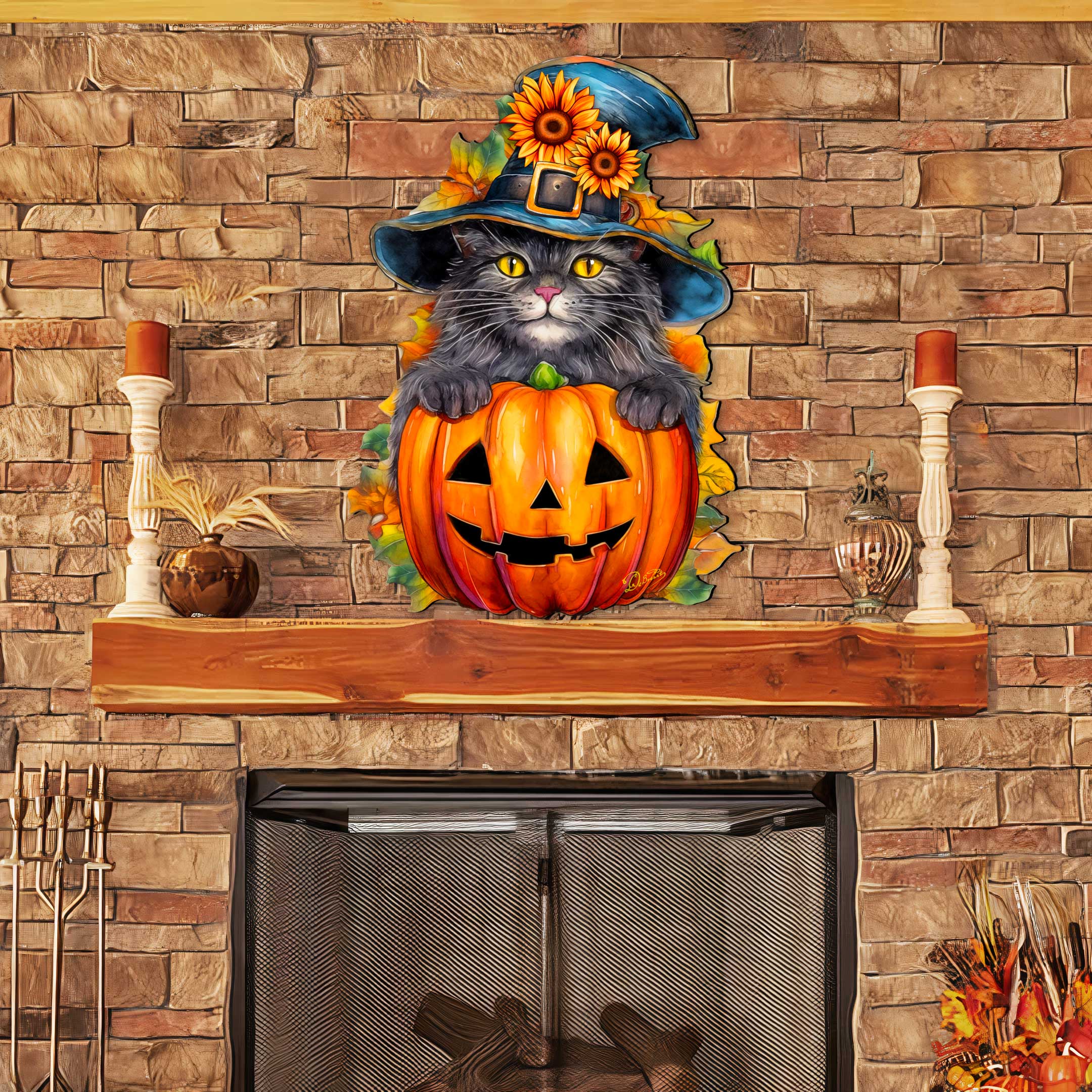 Black Cat Pumpkin Halloween Door Decor - Holiday Door Hanger