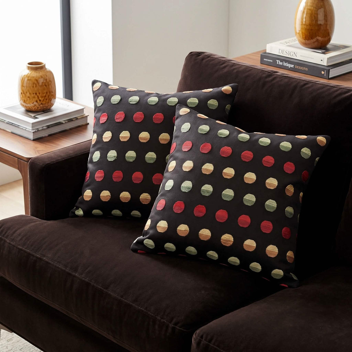 Sweet Spot Espresso Throw Pillow - 17" Polka Dot Chenille Toss Pillow