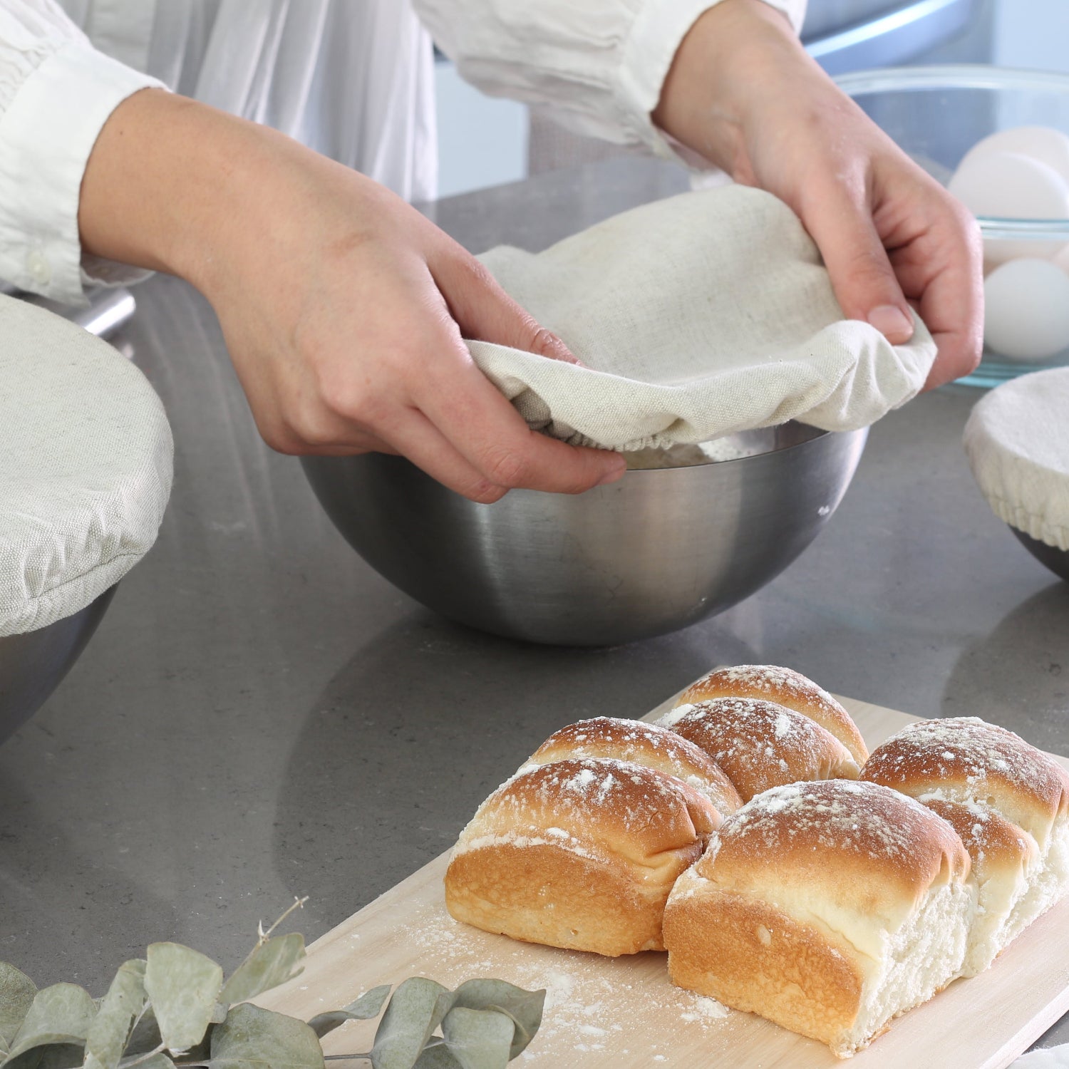 Reusable Fabric Bowl Covers - Flax Linen - Classic Check