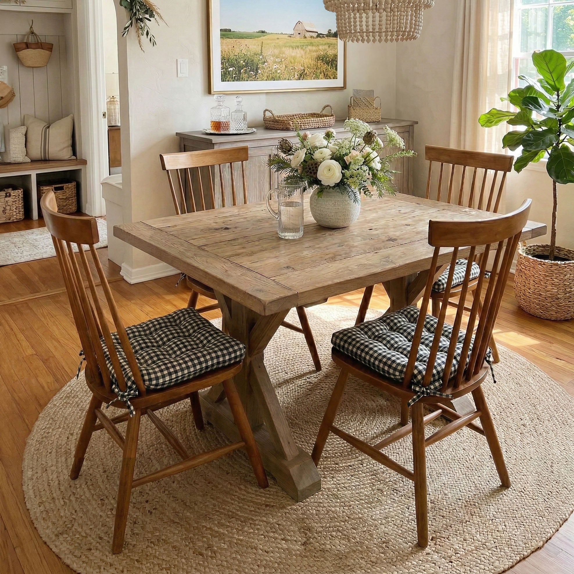 Farmhouse Check Black & White Checked Chair Pad - Made in USA