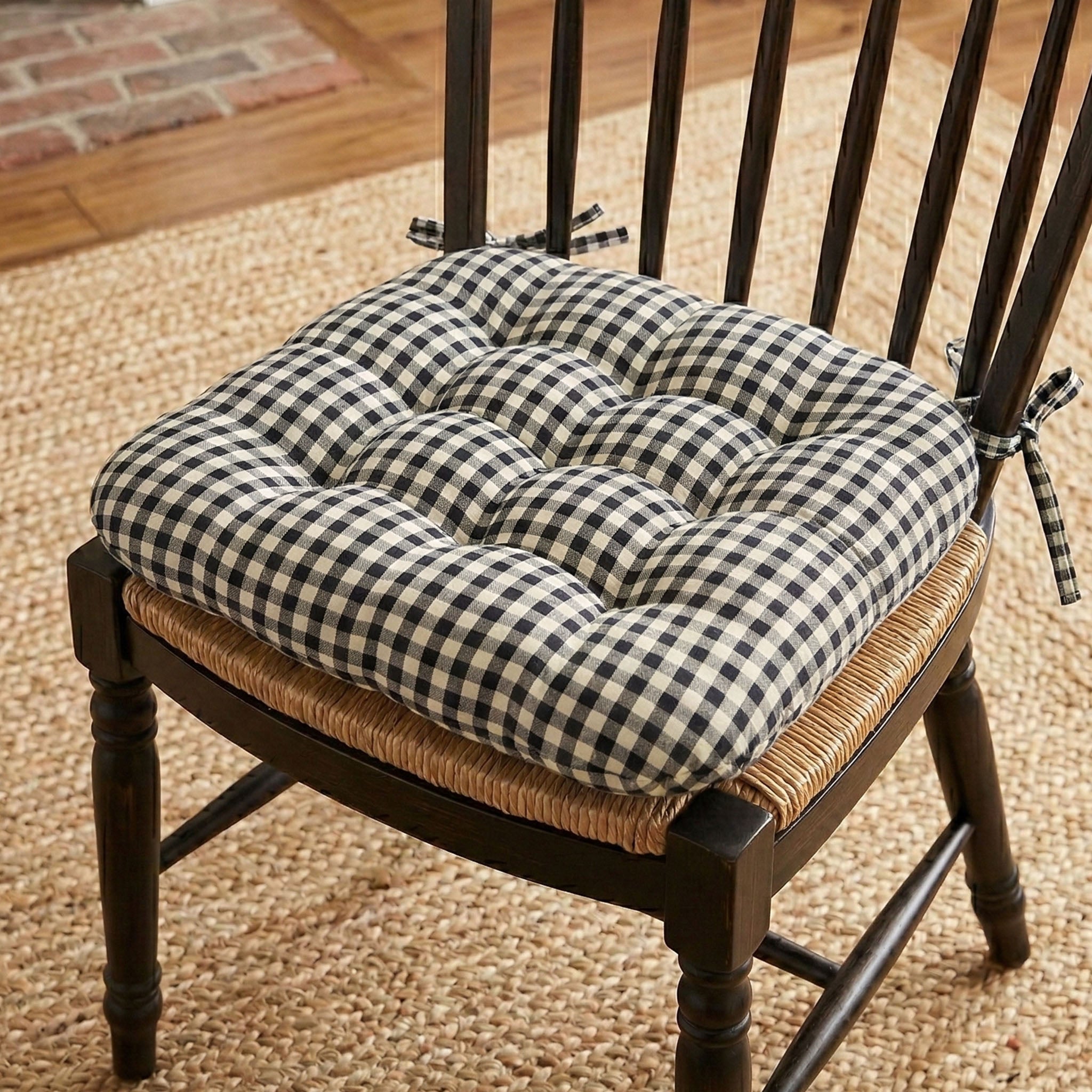 Farmhouse Check Black & White Checked Chair Pad - Made in USA