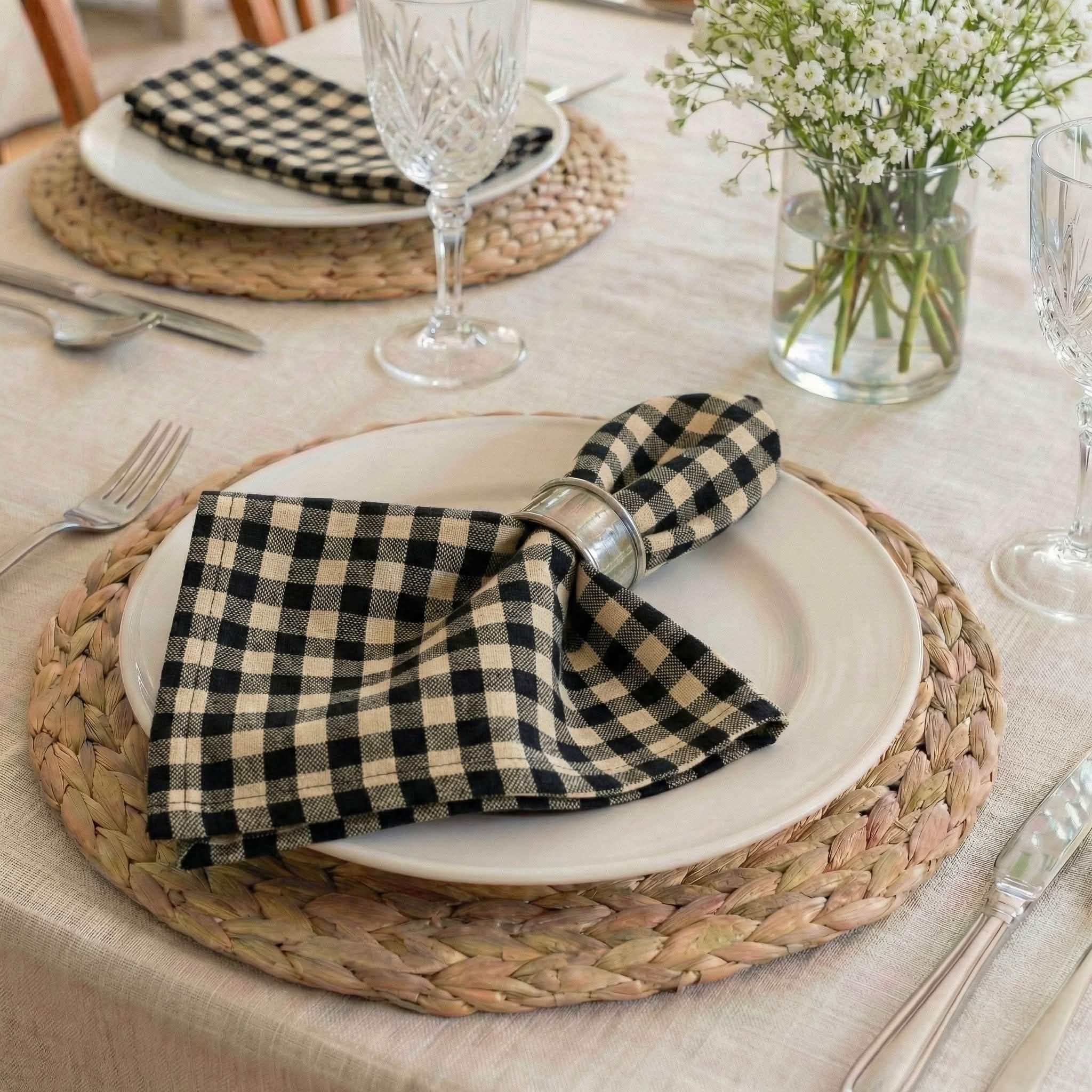 Farmhouse Check Black Cloth Napkins - Set of 8