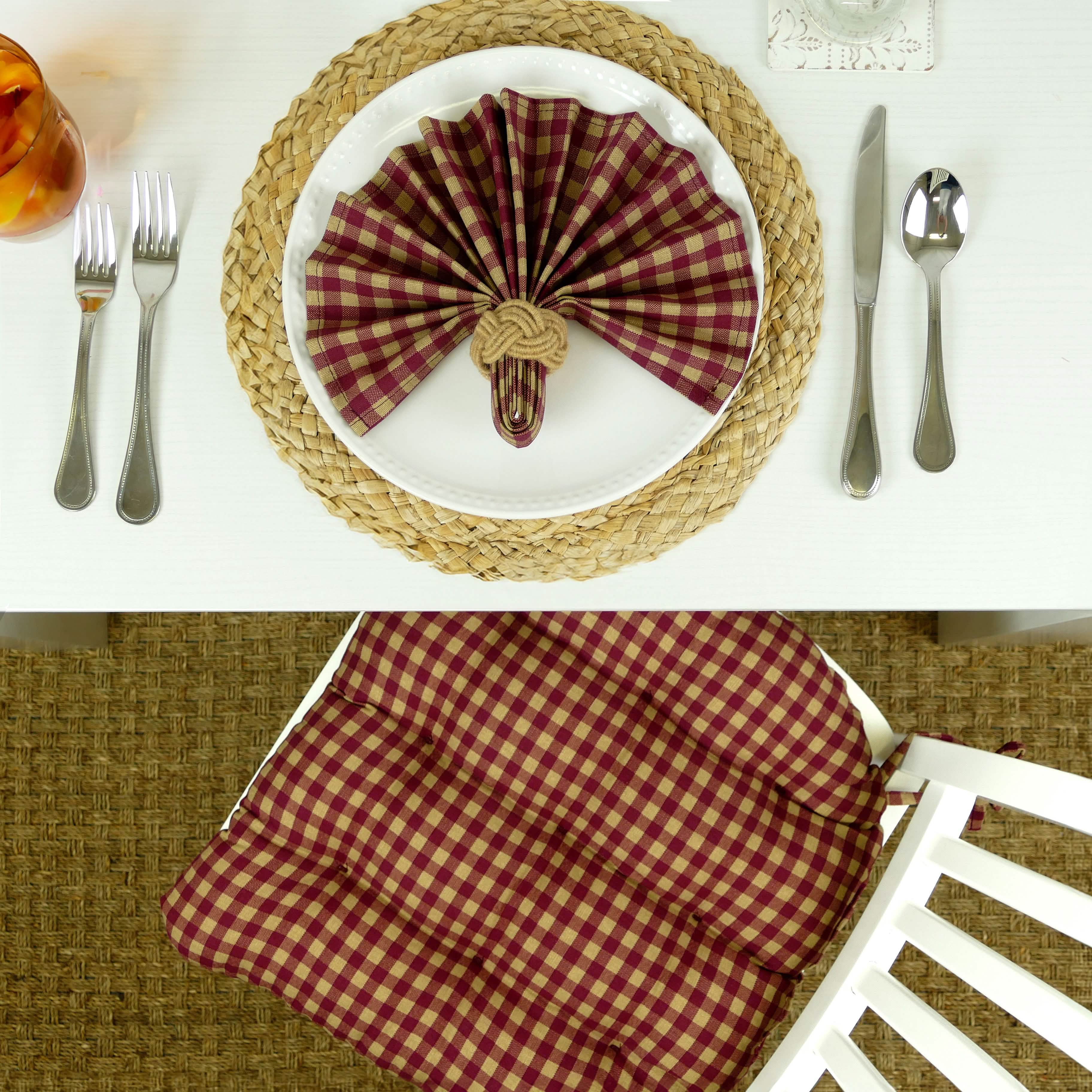 Farmhouse Check Dark Red and Tan Cloth Napkins - Set of 8