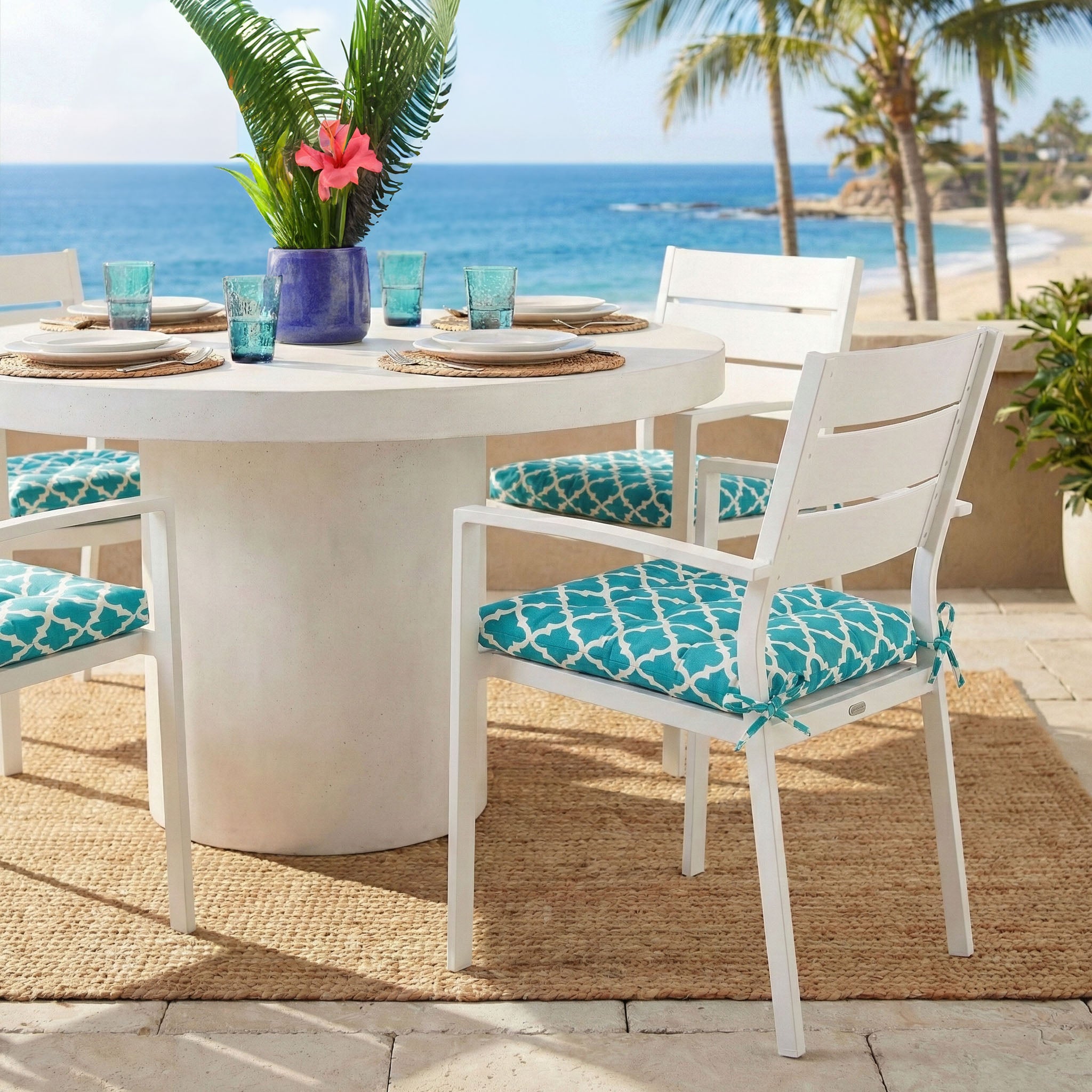 Fulton Ogee Aqua Indoor / Outdoor Dining Chair Pads & Patio Cushions