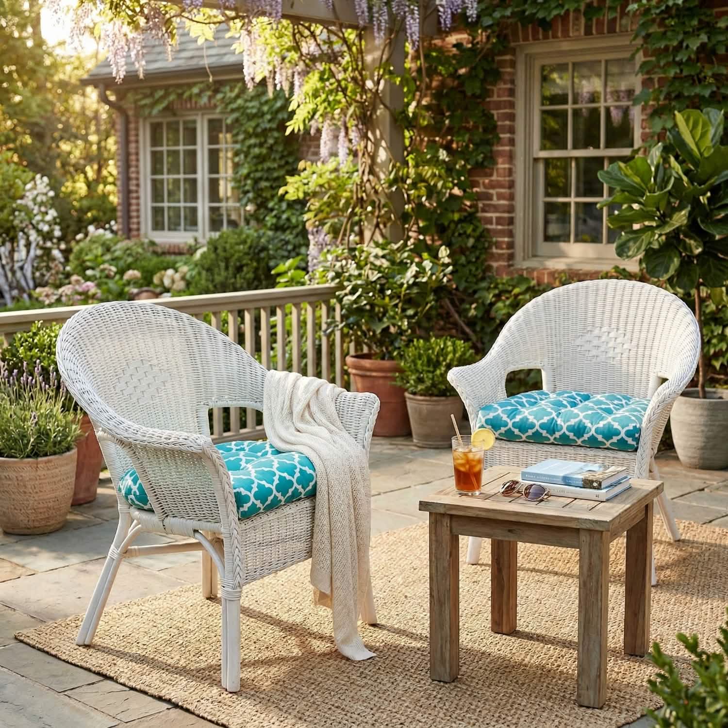 Fulton Aqua Patio Chair Cushions - Wicker Chair Cushions