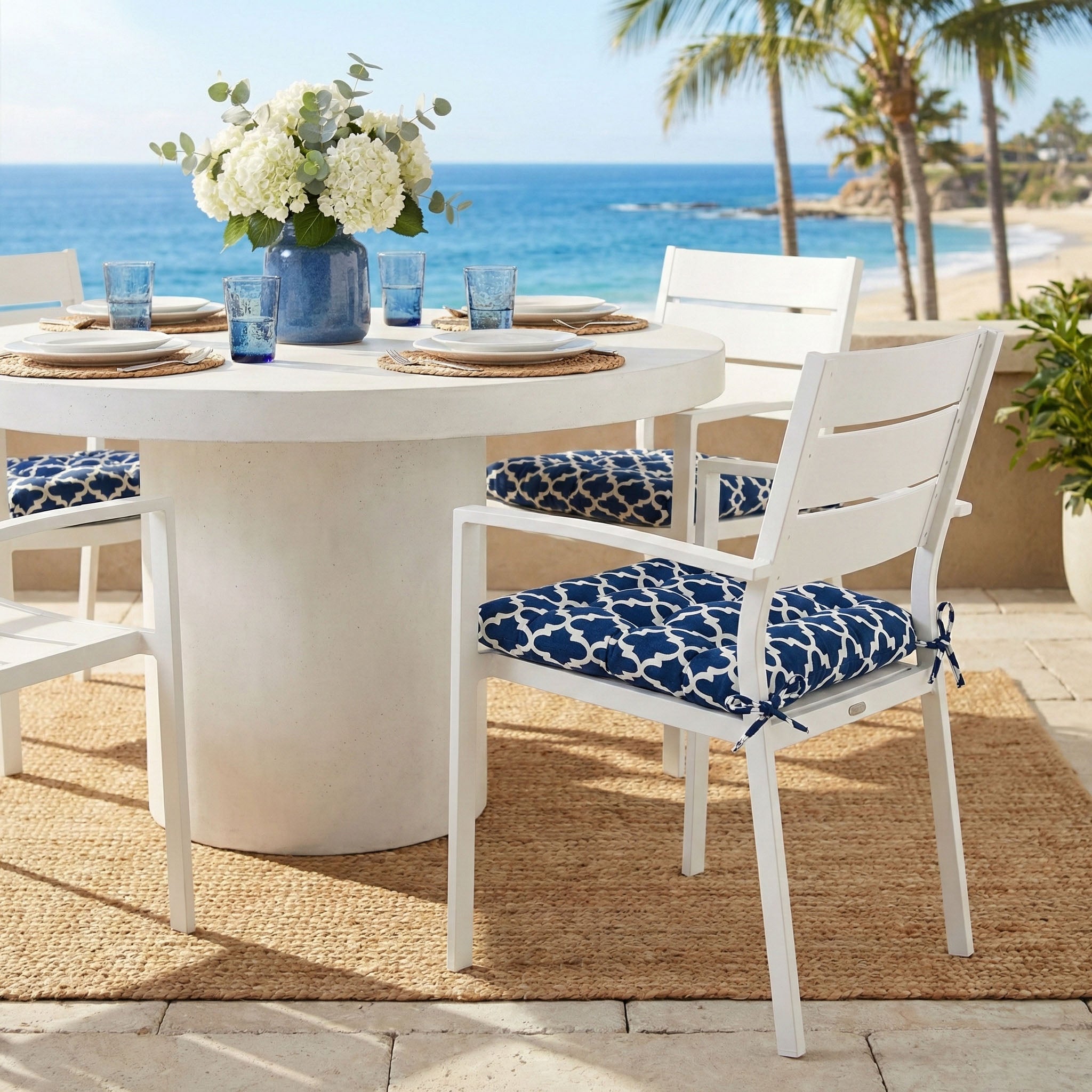 Fulton Ogee Navy Blue Indoor / Outdoor Dining Chair Pads & Patio Cushions