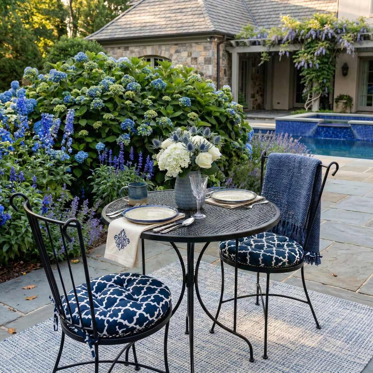 Bistro Chair Cushion - Fulton Navy Blue - 16" Round Cushion - Indoor / Outdoor