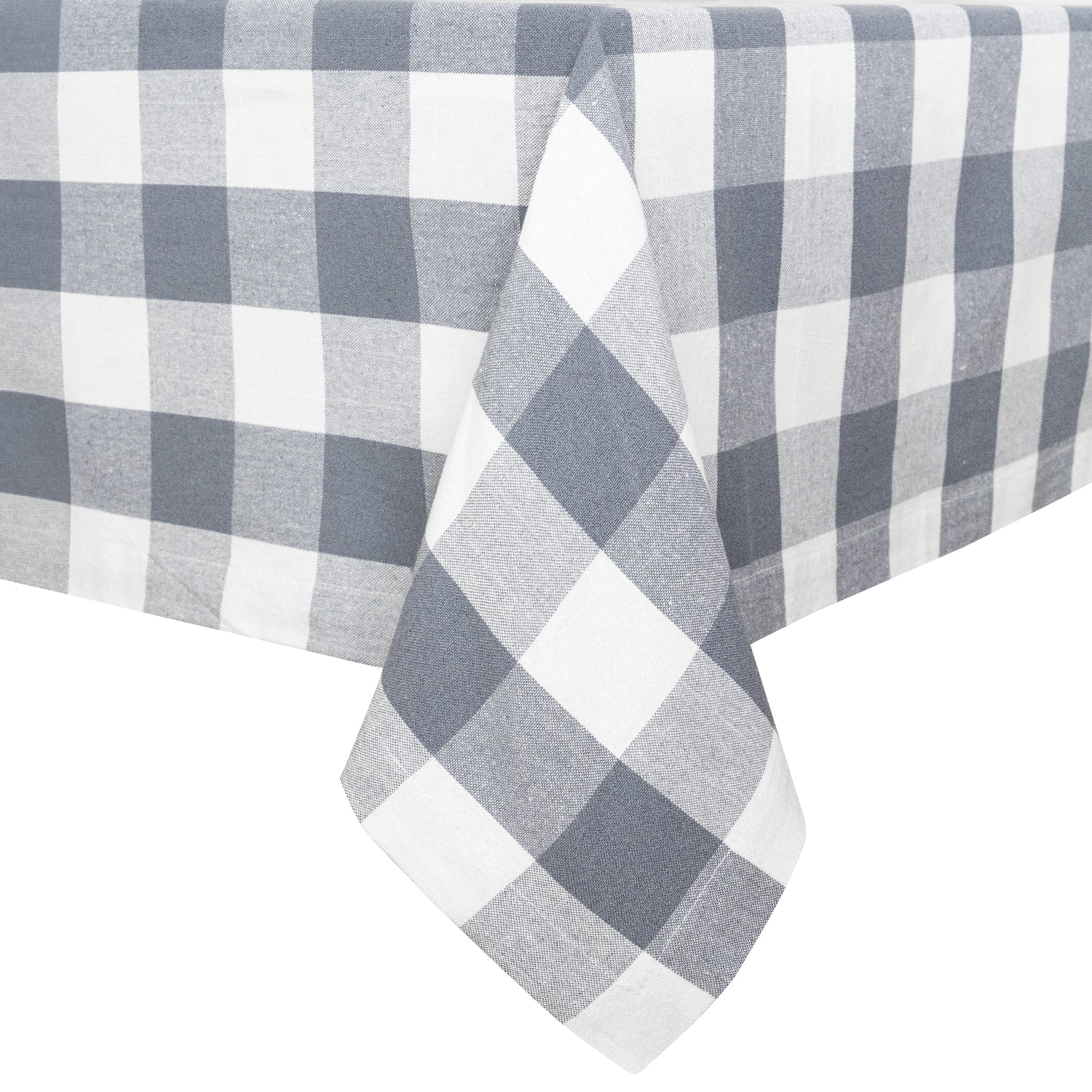 Checkered Plaid Tablecloth - Grey - 100% Cotton, Machine Washable