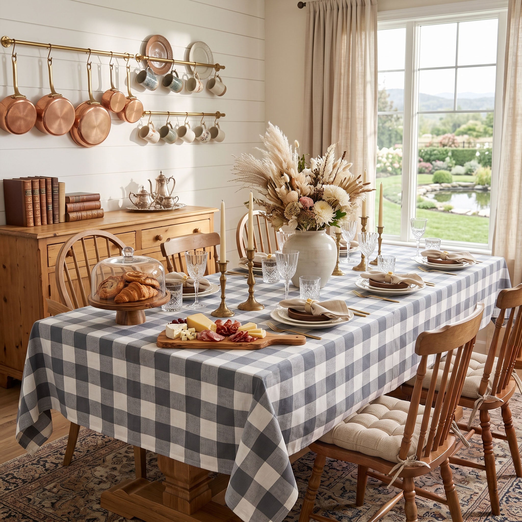Checkered Plaid Tablecloth - Grey - 100% Cotton, Machine Washable