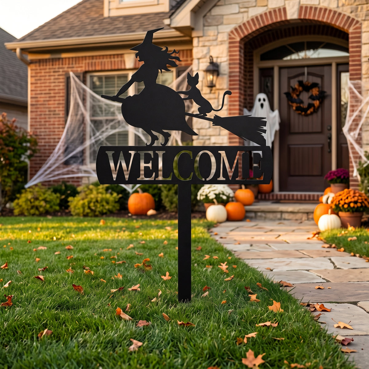 Welcome Witch Yard Sign Stake - Halloween Decor, Metal Sign, Yard Stake