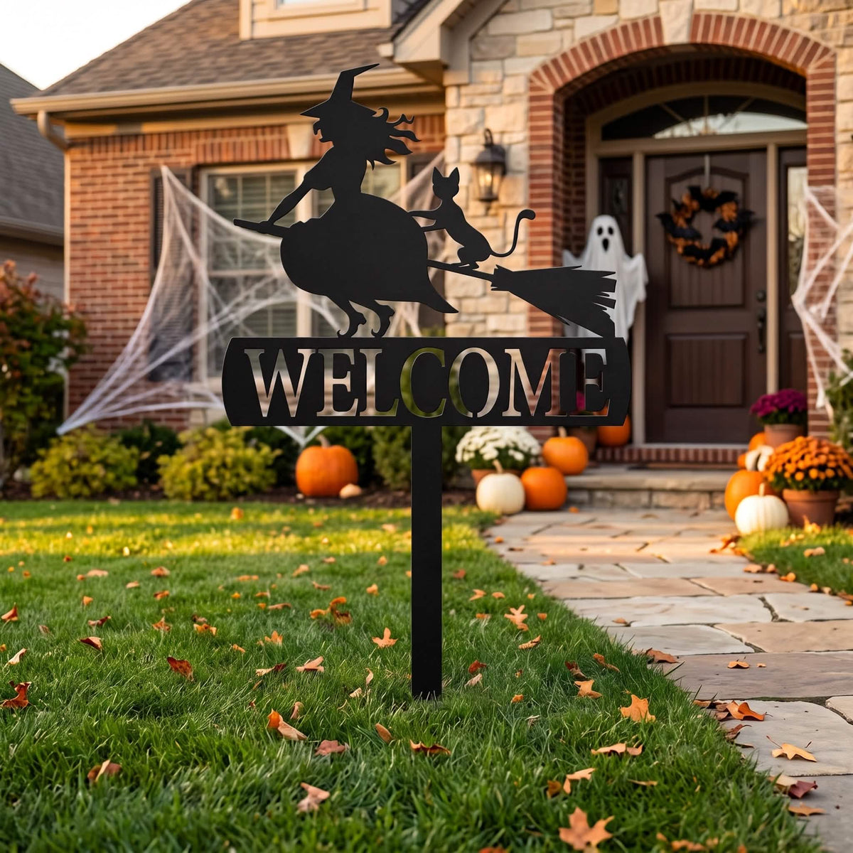 Welcome Witch Yard Sign Stake - Halloween Decor, Metal Sign, Yard Stake